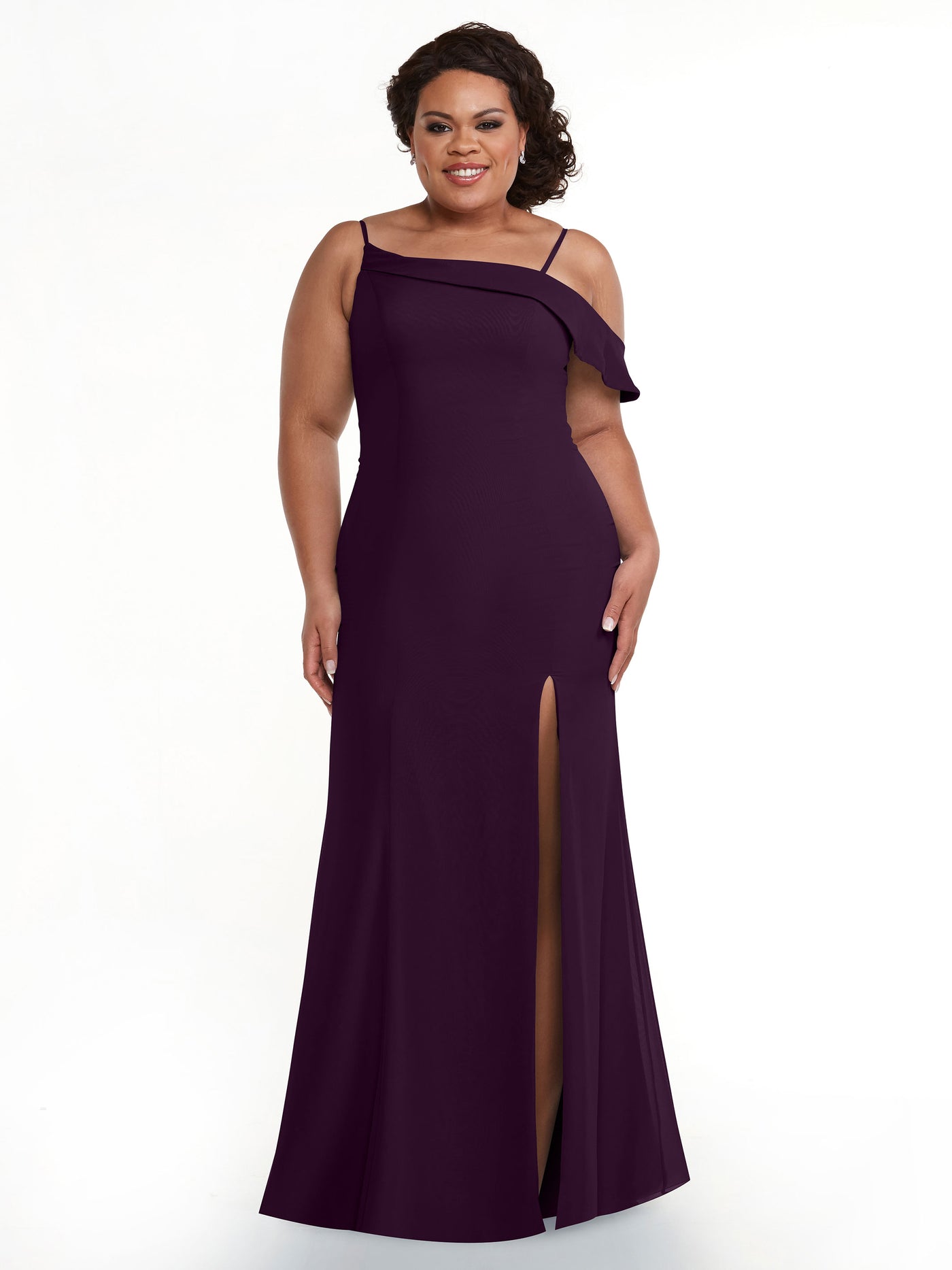 80153 - Chiffon Bridesmaid Dress with One-Sleeve Ruffle