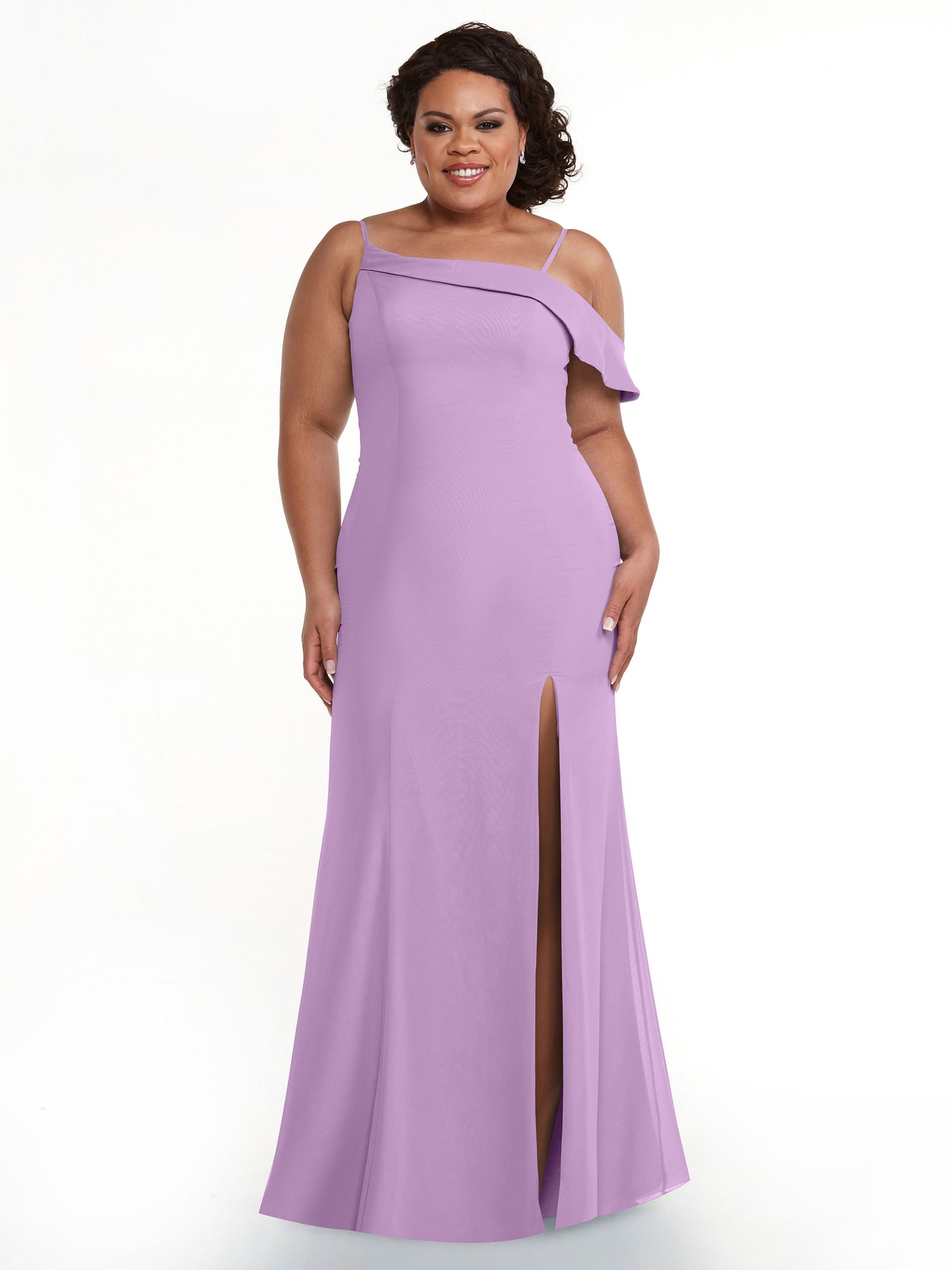 80153 - Chiffon Bridesmaid Dress with One-Sleeve Ruffle
