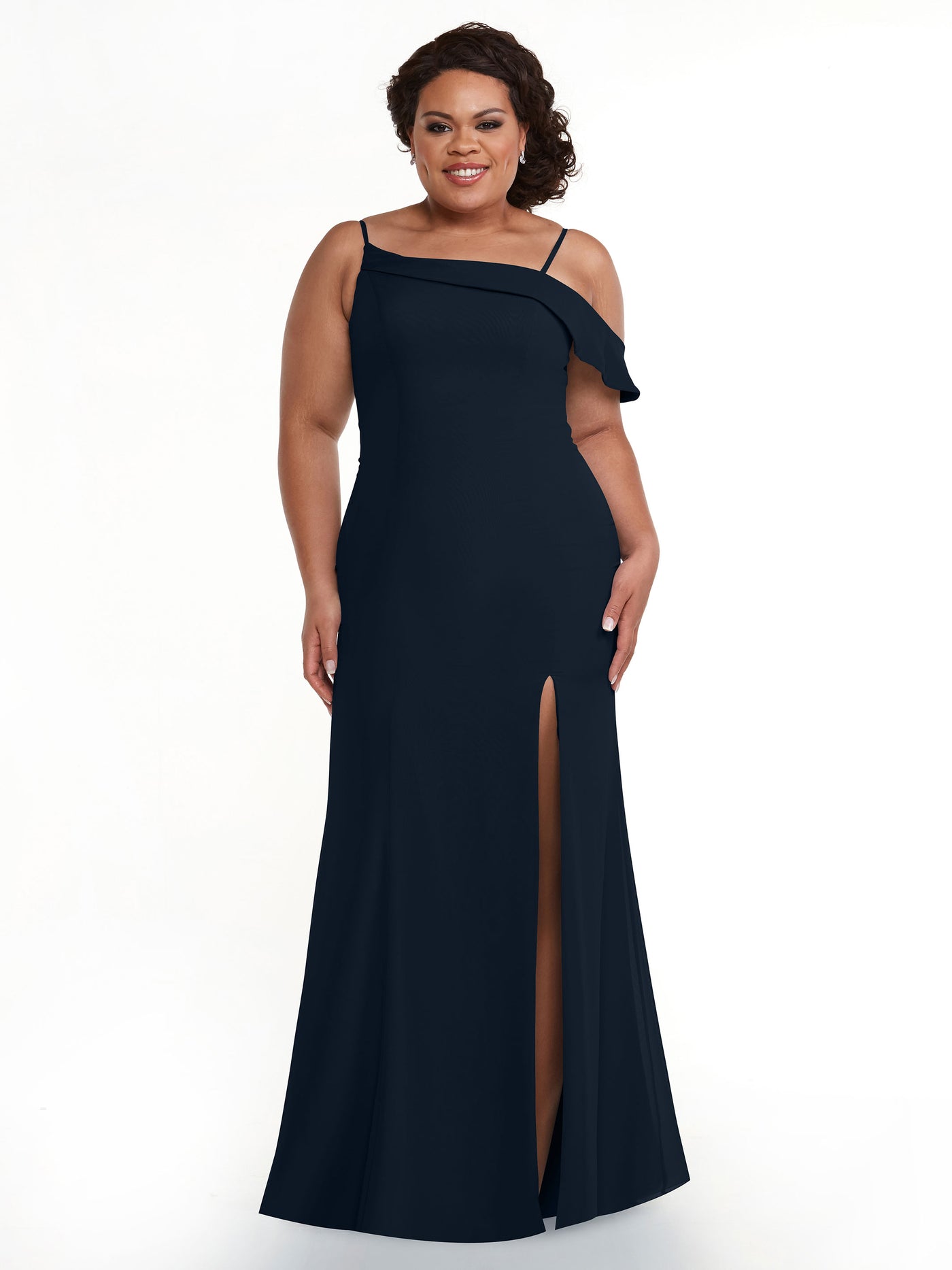 80153 - Chiffon Bridesmaid Dress with One-Sleeve Ruffle