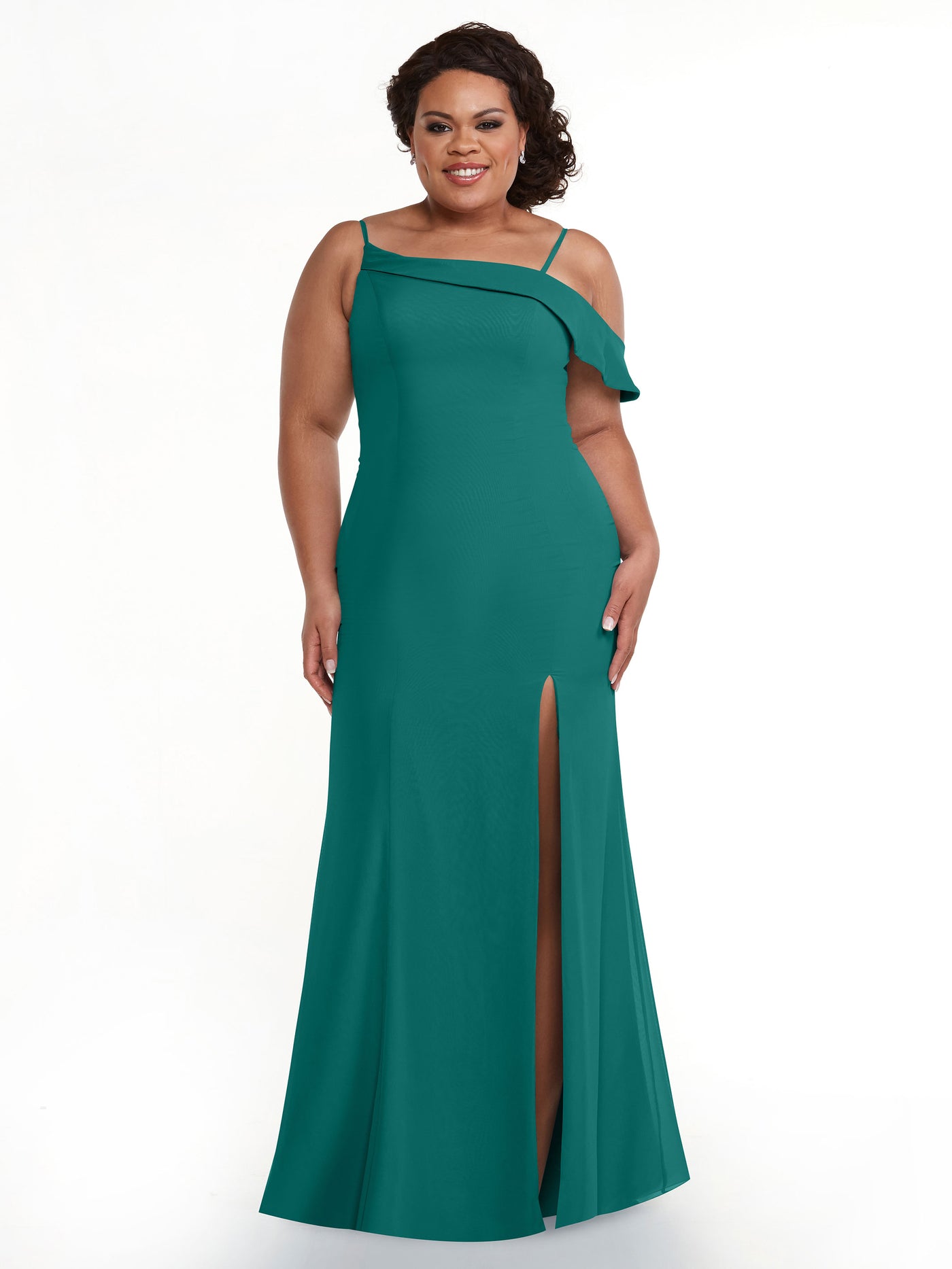 80153 - Chiffon Bridesmaid Dress with One-Sleeve Ruffle