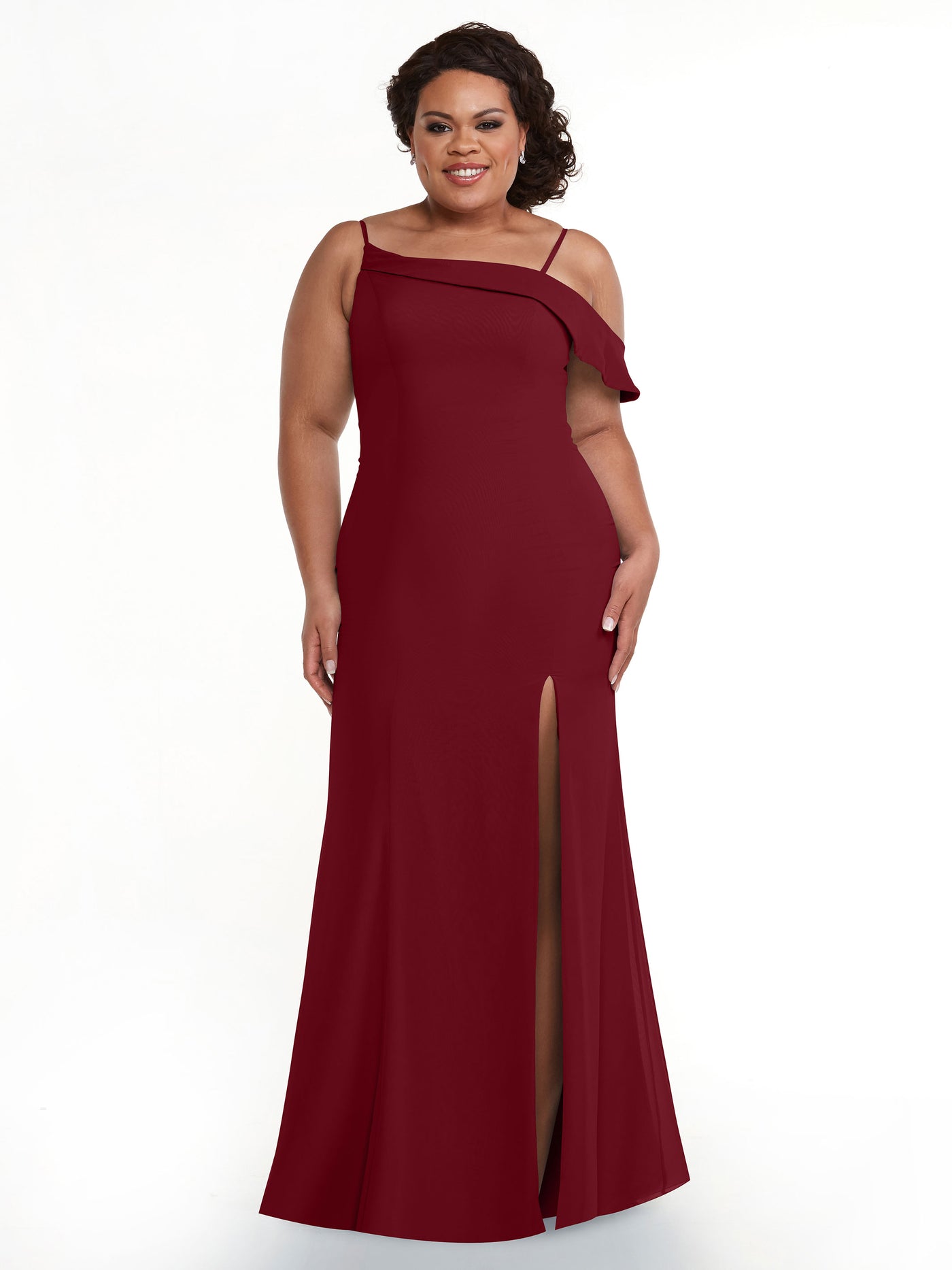 80153 - Chiffon Bridesmaid Dress with One-Sleeve Ruffle