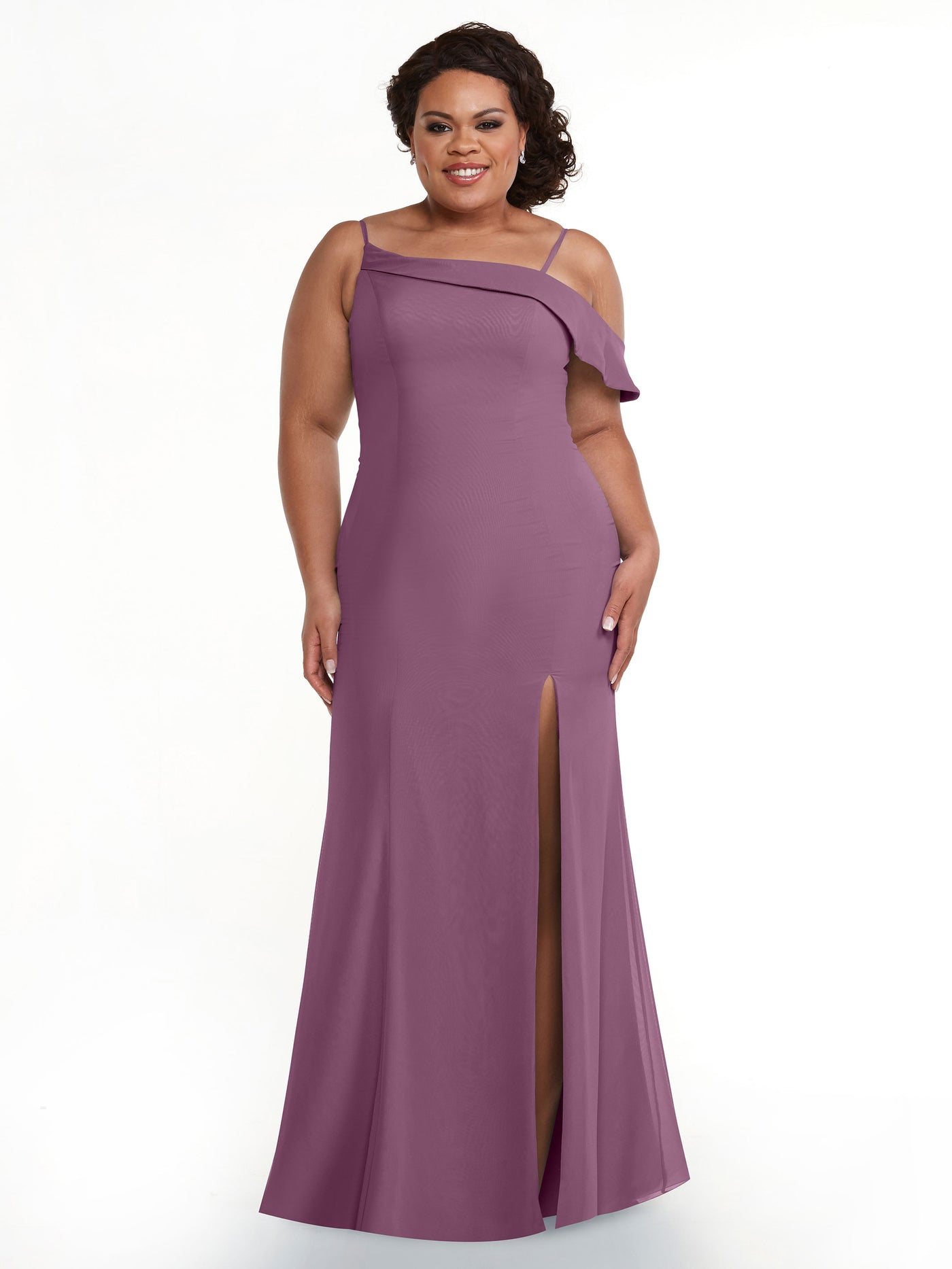 80153 - Chiffon Bridesmaid Dress with One-Sleeve Ruffle
