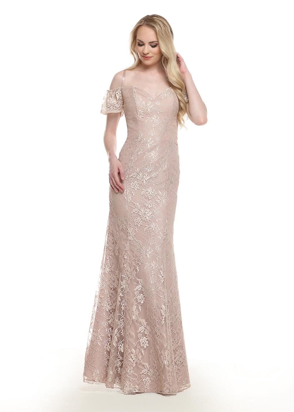 80154 - Sheath Lace Off-the-Shoulder Bridesmaid Dress with attached Straps