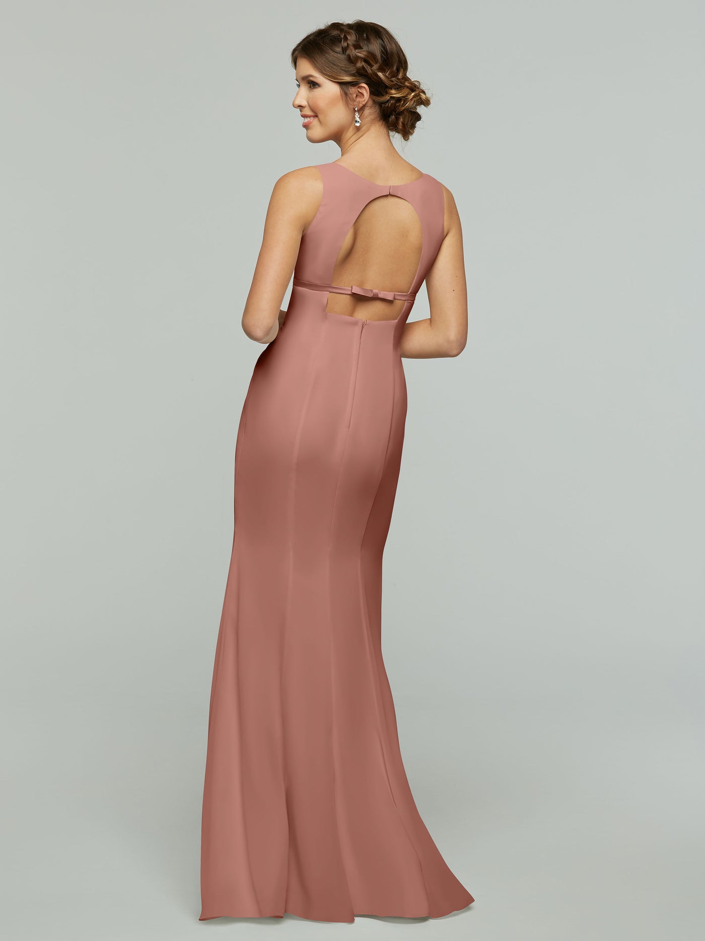 80155 - Fit and Flare Chiffon Bridesmaid Dress with V-Neck and Satin Ribbon