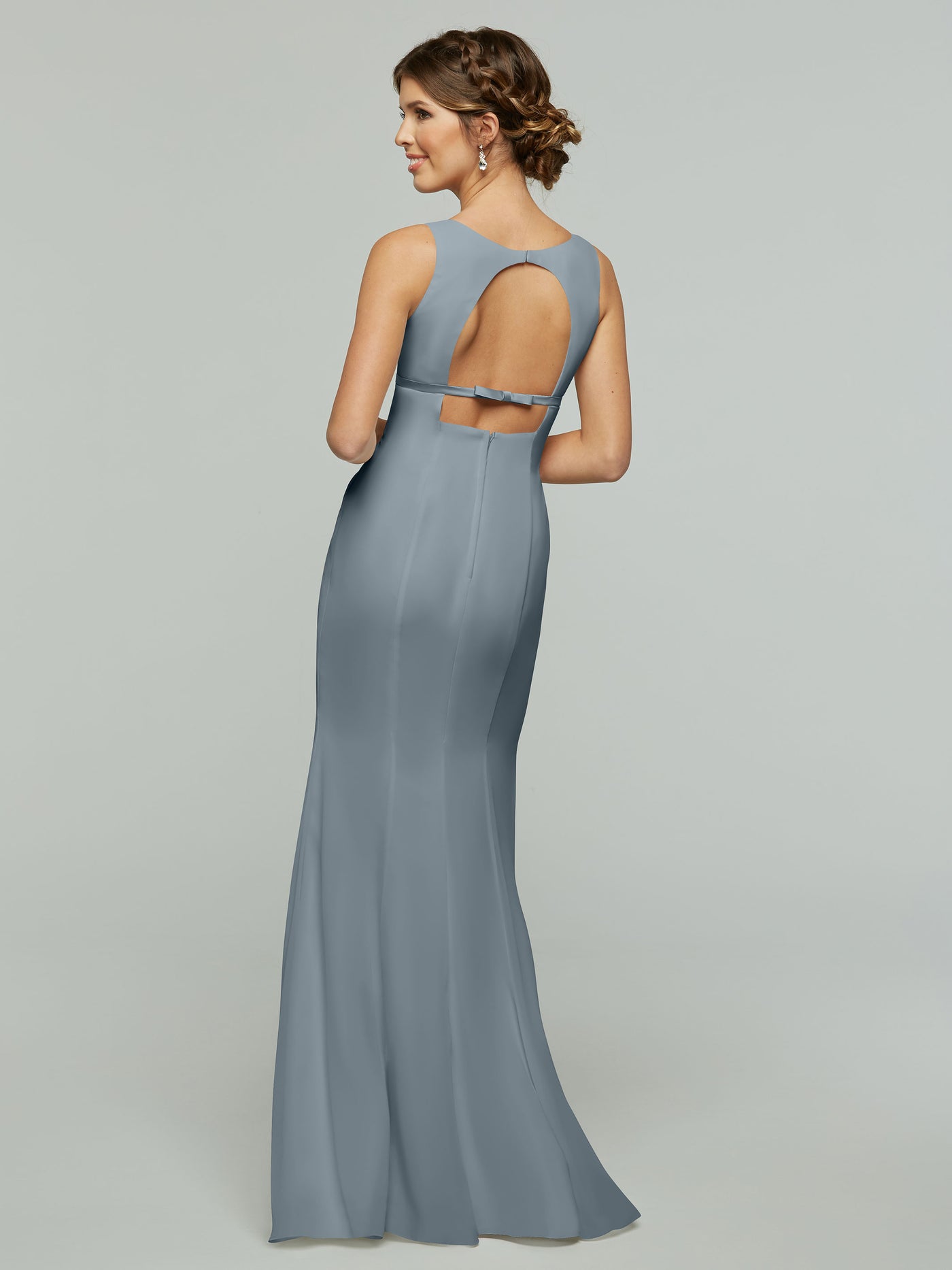 80155 - Fit and Flare Chiffon Bridesmaid Dress with V-Neck and Satin Ribbon