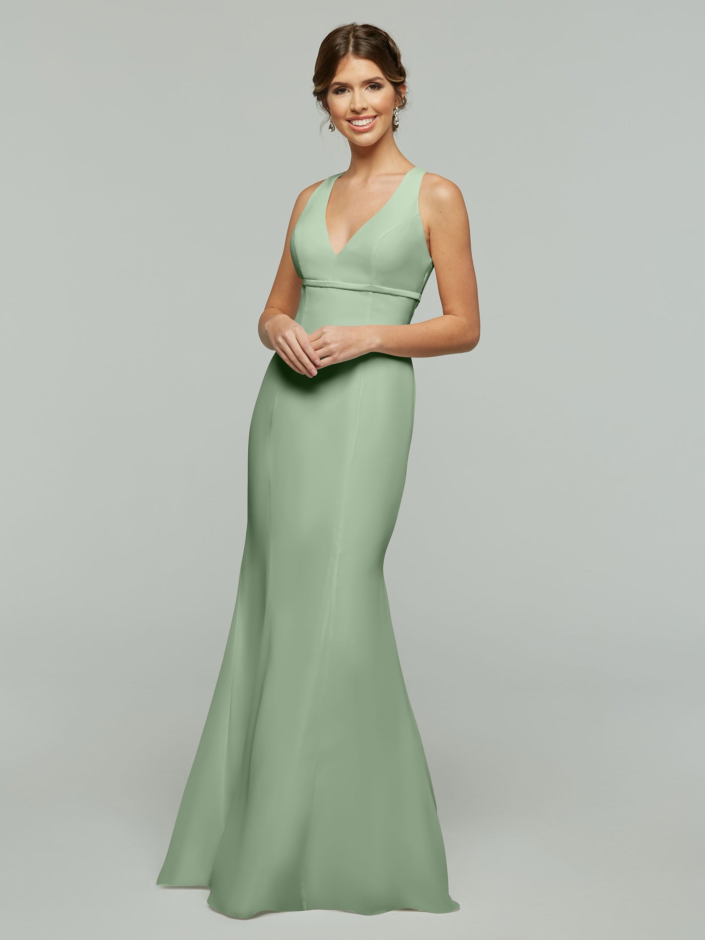 80155 - Fit and Flare Chiffon Bridesmaid Dress with V-Neck and Satin Ribbon