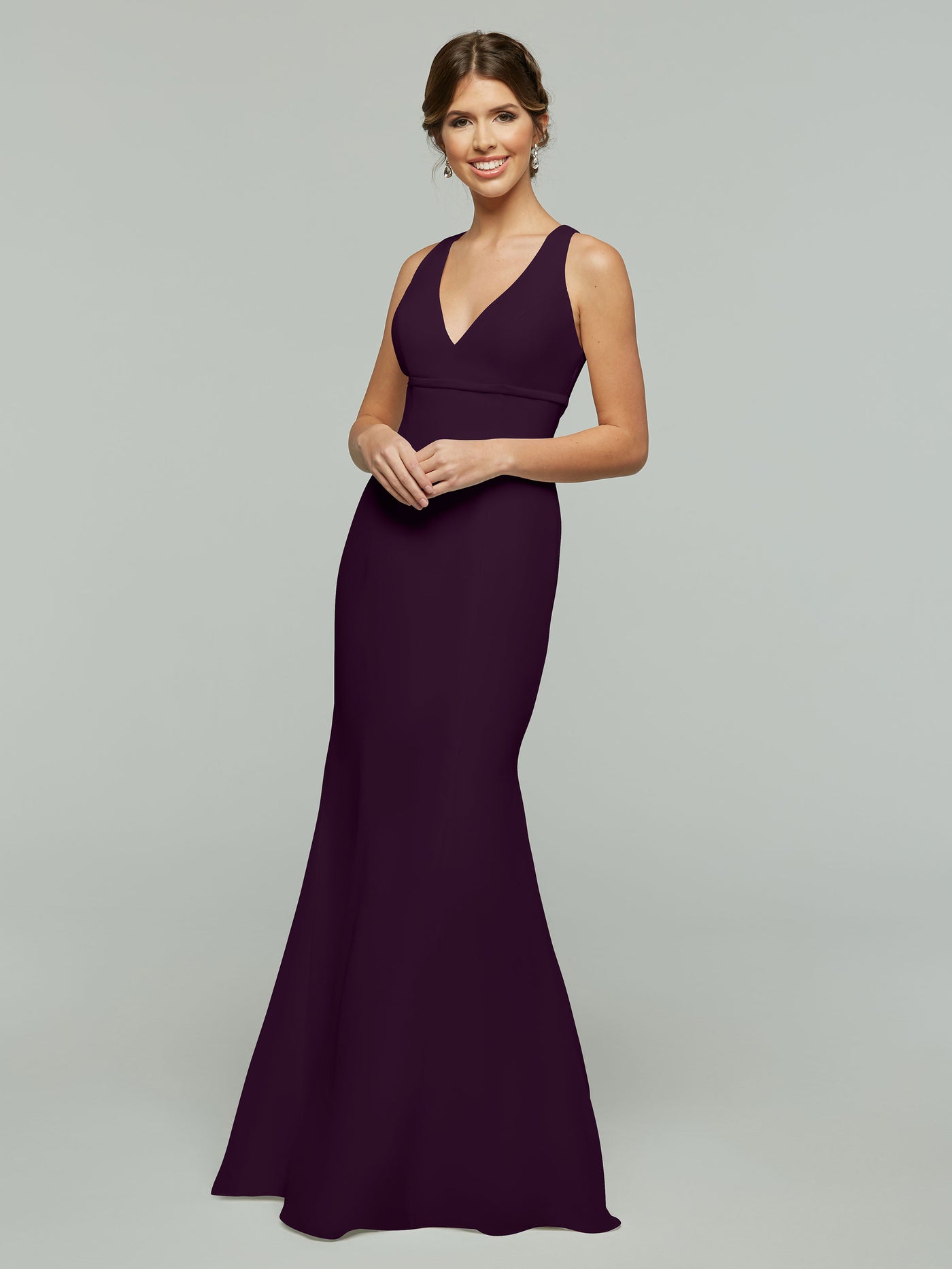 80155 - Fit and Flare Chiffon Bridesmaid Dress with V-Neck and Satin Ribbon
