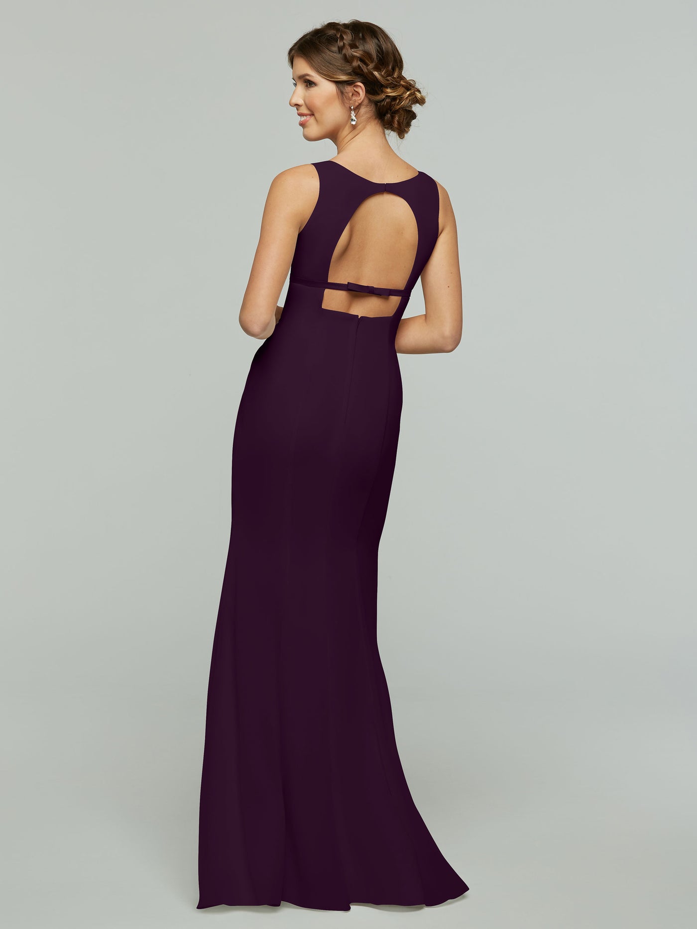 80155 - Fit and Flare Chiffon Bridesmaid Dress with V-Neck and Satin Ribbon