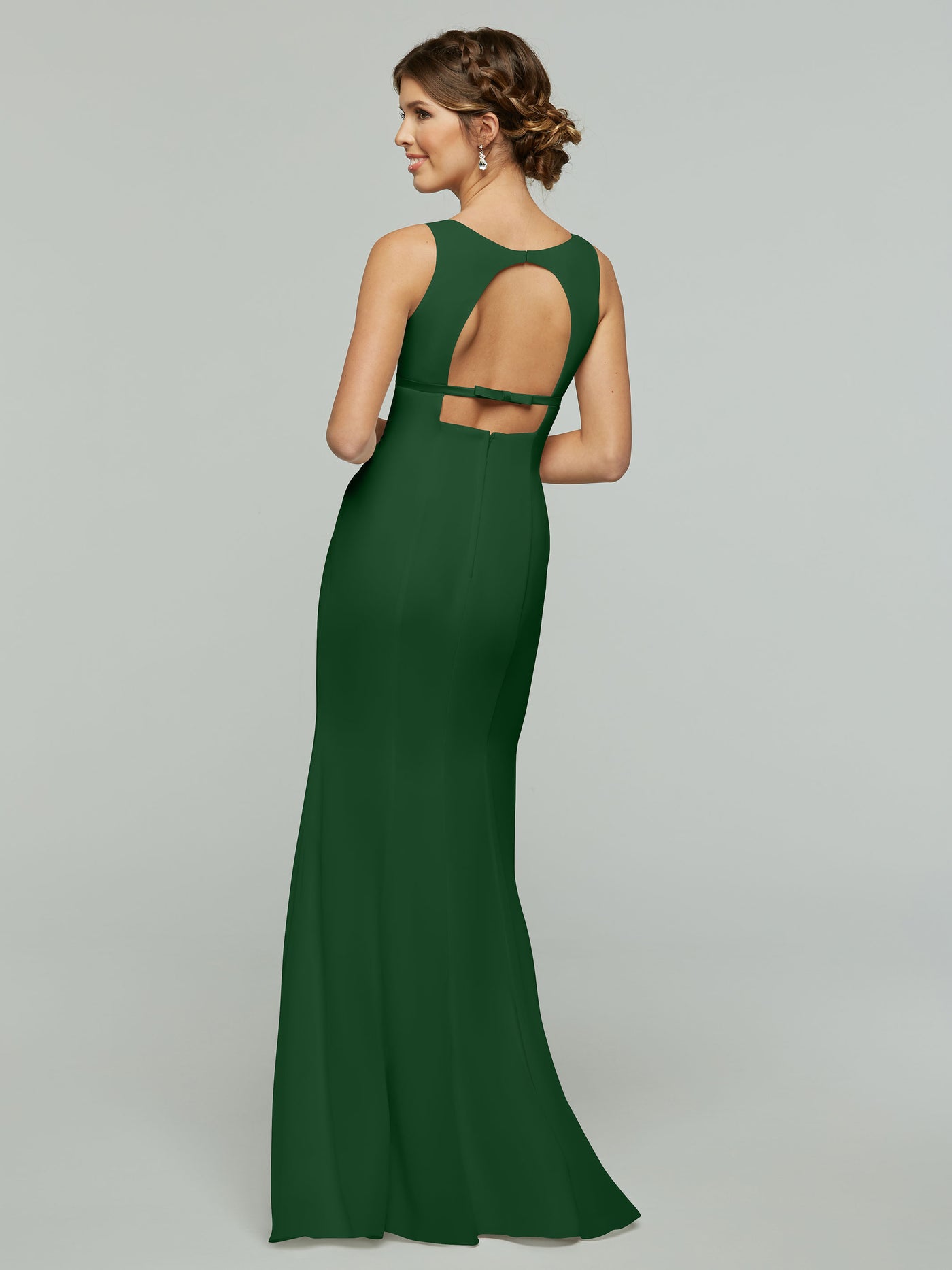 80155 - Fit and Flare Chiffon Bridesmaid Dress with V-Neck and Satin Ribbon