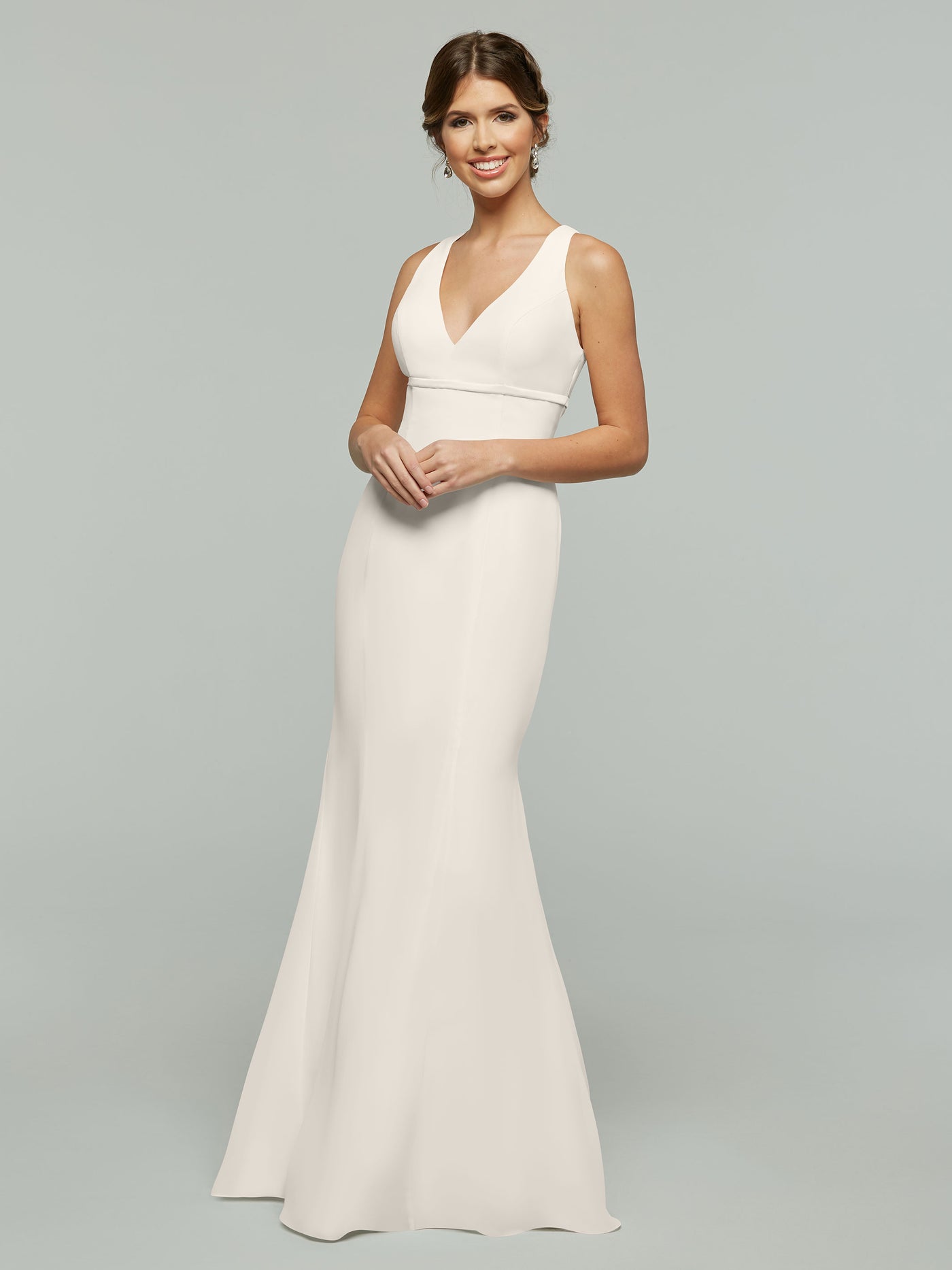 80155 - Fit and Flare Chiffon Bridesmaid Dress with V-Neck and Satin Ribbon