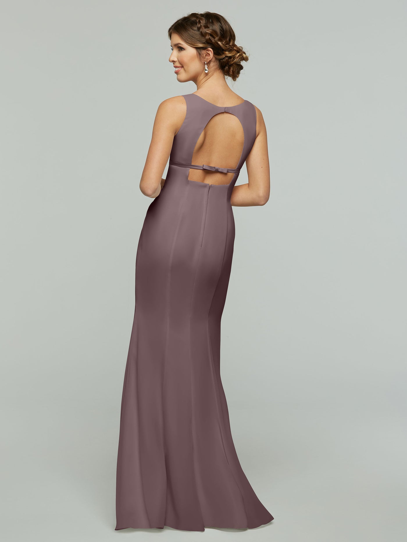 80155 - Fit and Flare Chiffon Bridesmaid Dress with V-Neck and Satin Ribbon