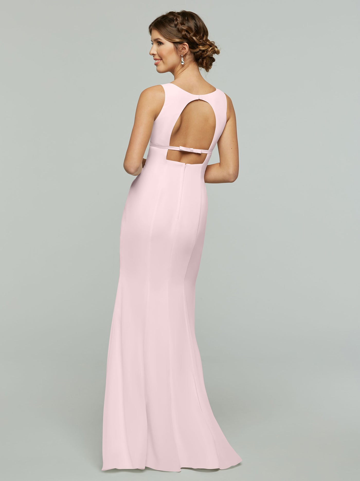 80155 - Fit and Flare Chiffon Bridesmaid Dress with V-Neck and Satin Ribbon