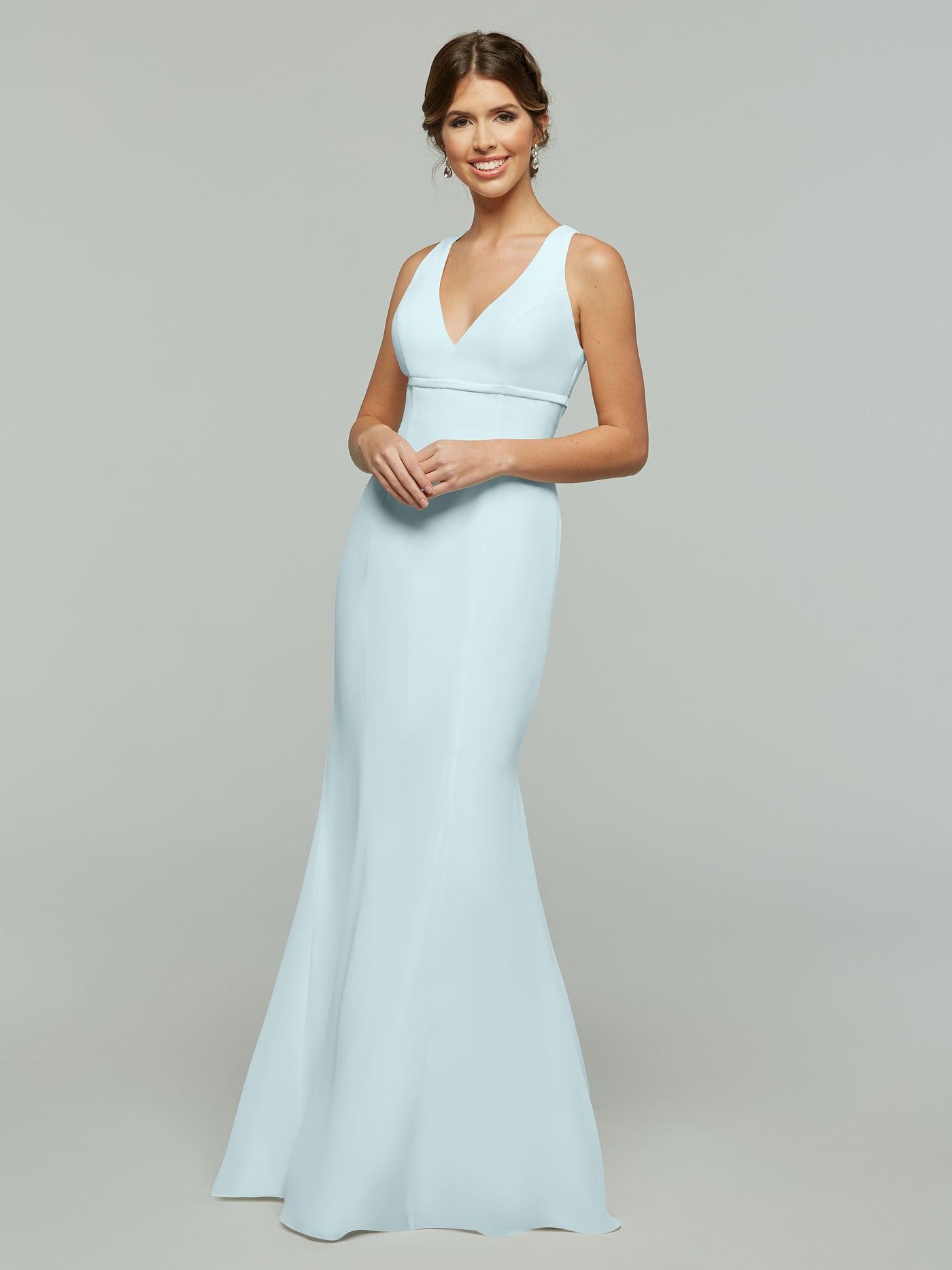 80155 - Fit and Flare Chiffon Bridesmaid Dress with V-Neck and Satin Ribbon