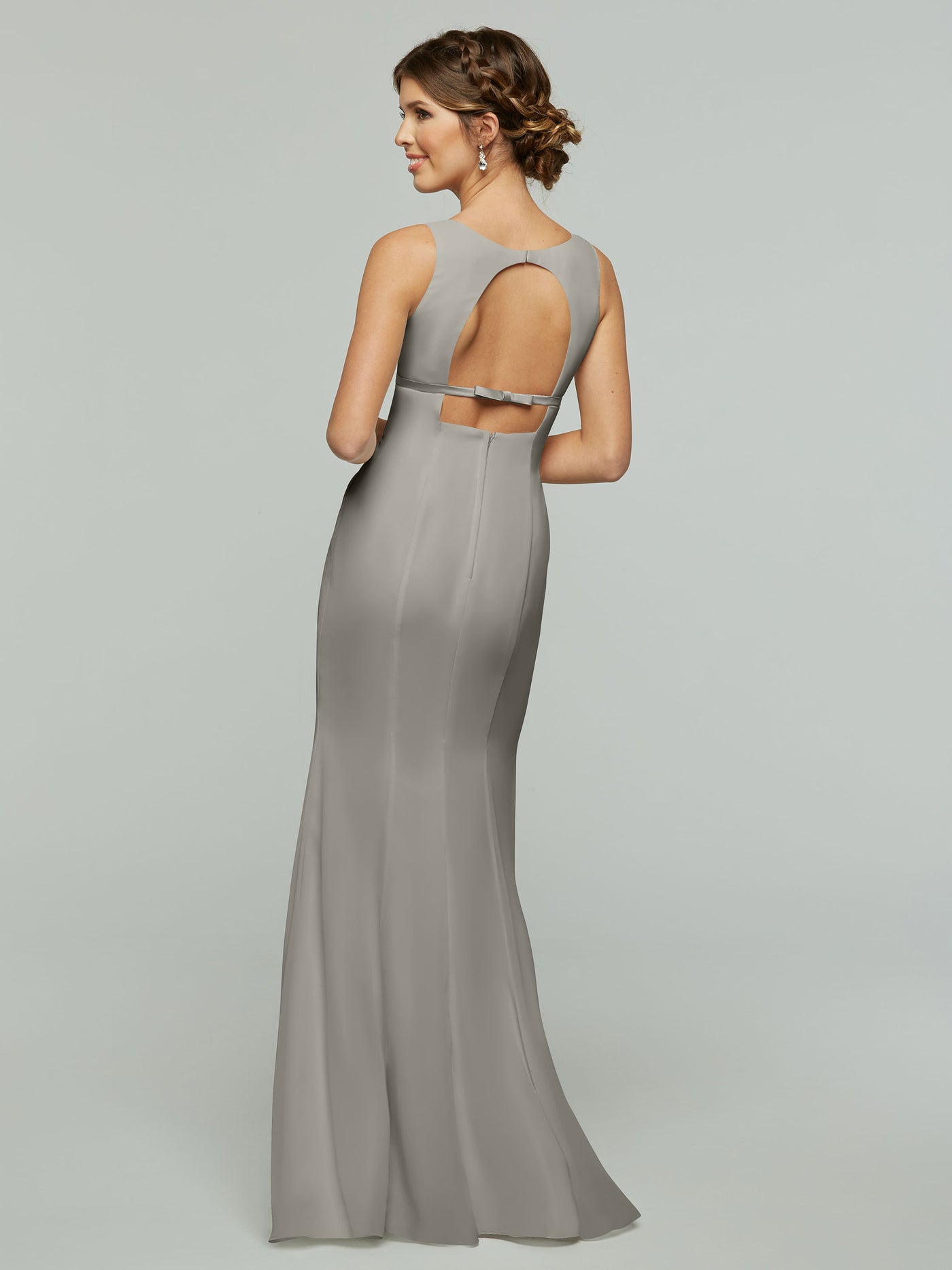 80155 - Fit and Flare Chiffon Bridesmaid Dress with V-Neck and Satin Ribbon