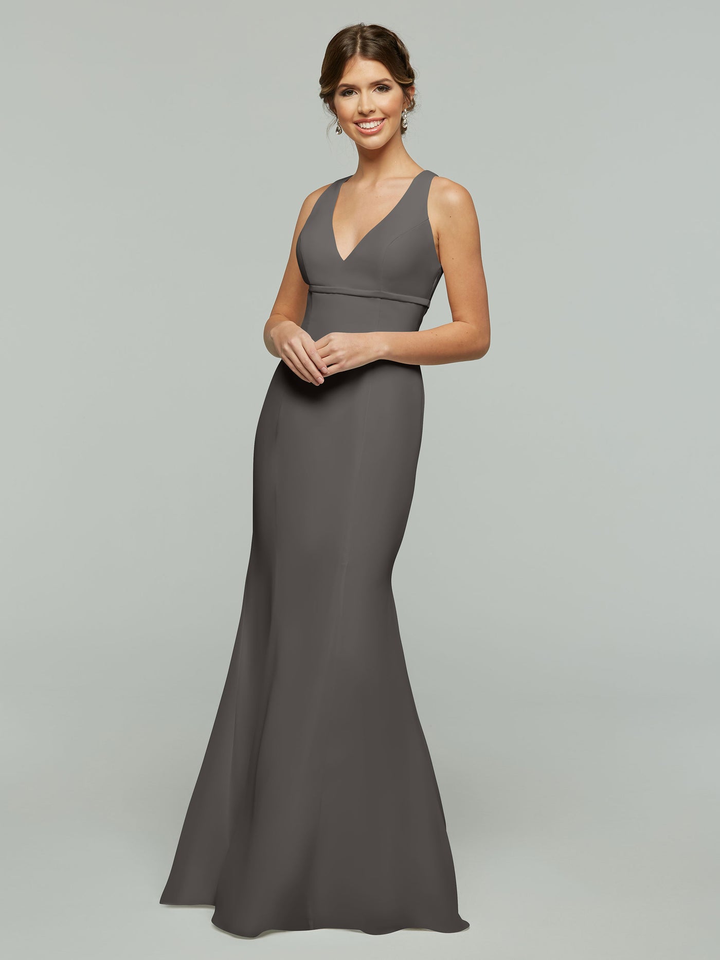 80155 - Fit and Flare Chiffon Bridesmaid Dress with V-Neck and Satin Ribbon