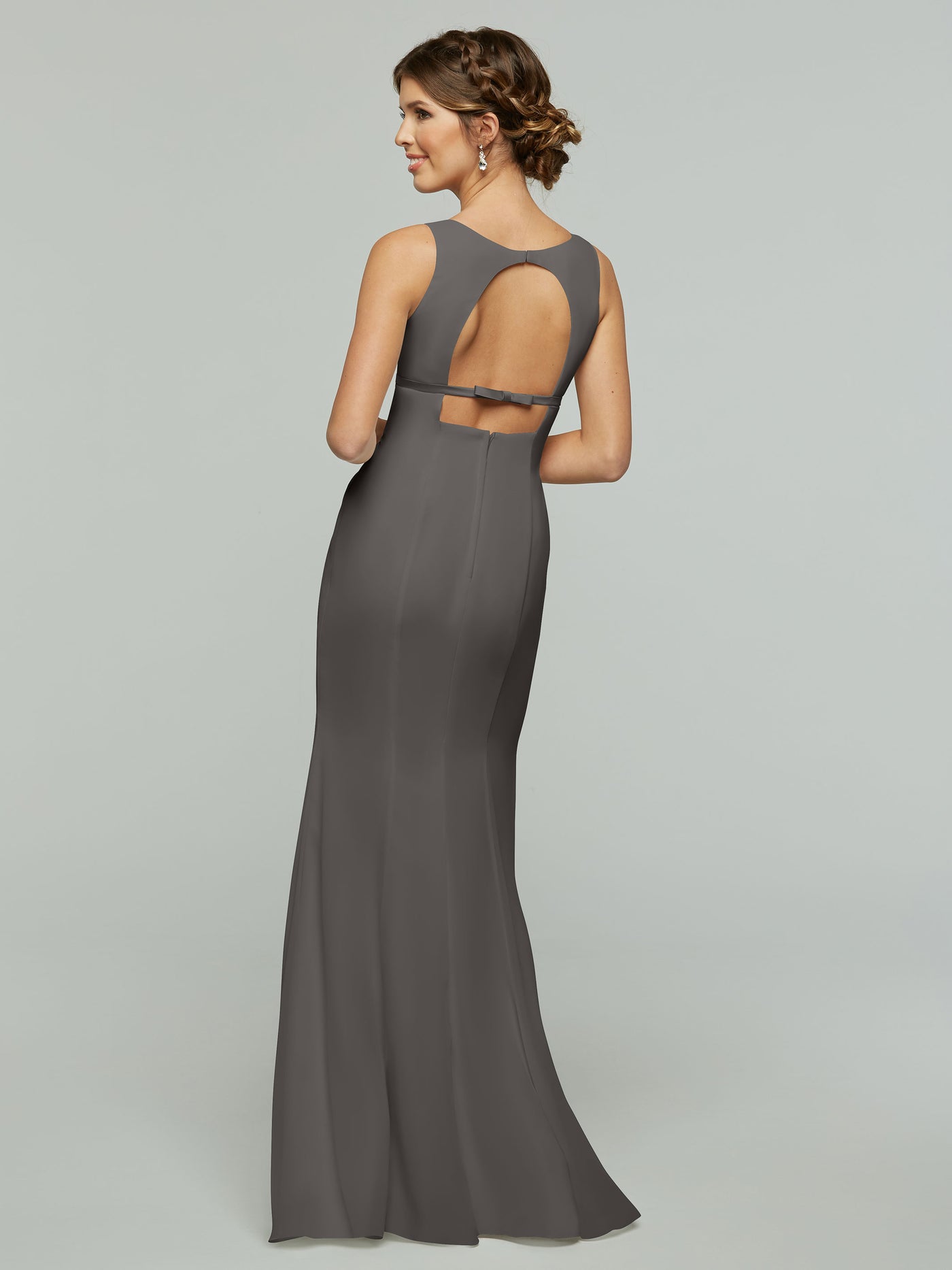 80155 - Fit and Flare Chiffon Bridesmaid Dress with V-Neck and Satin Ribbon
