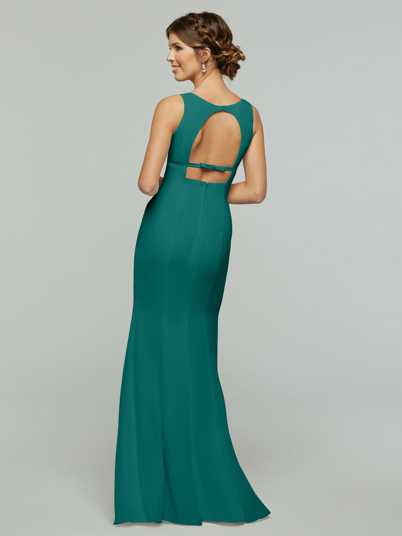 80155 - Fit and Flare Chiffon Bridesmaid Dress with V-Neck and Satin Ribbon
