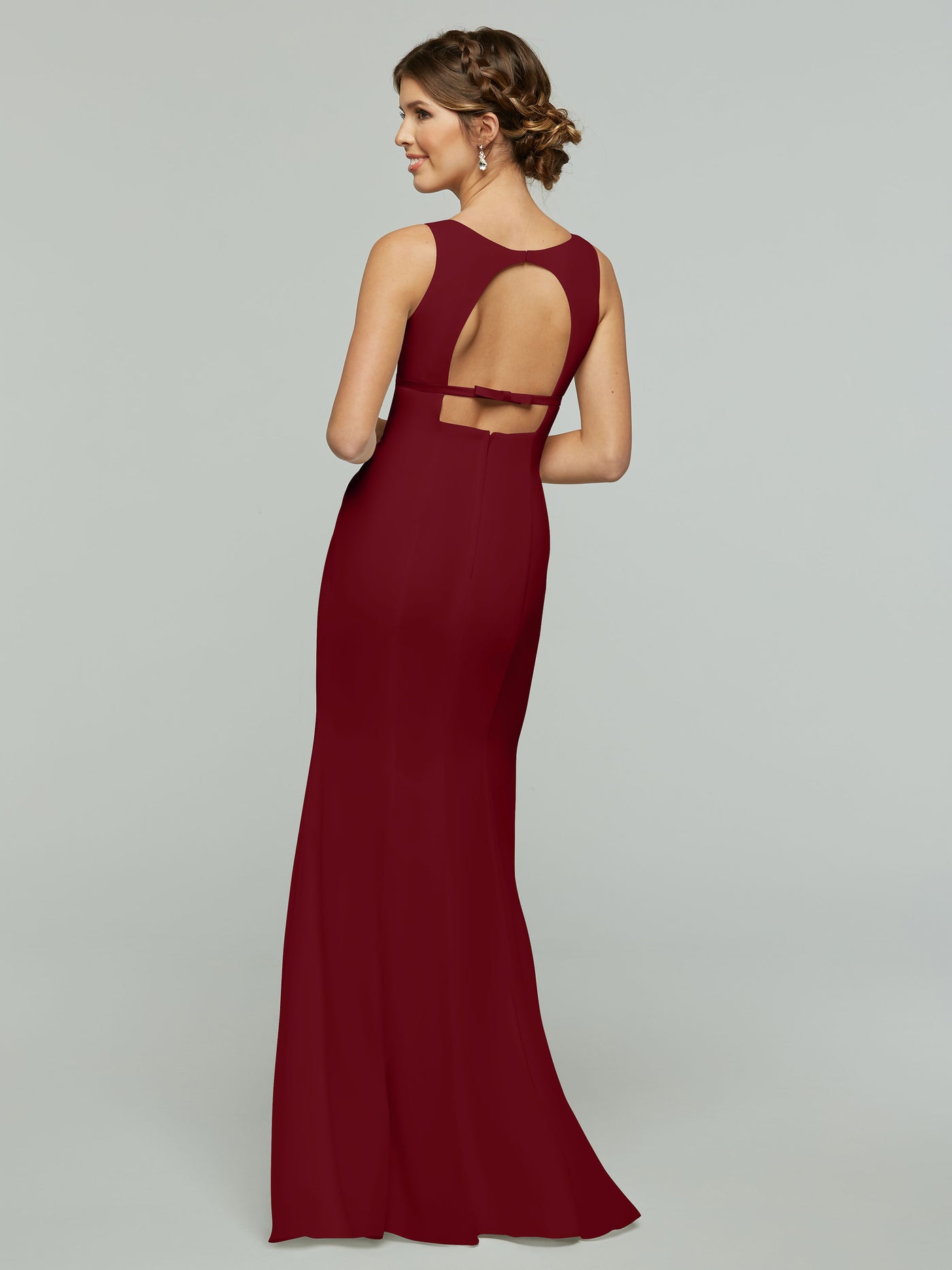80155 - Fit and Flare Chiffon Bridesmaid Dress with V-Neck and Satin Ribbon