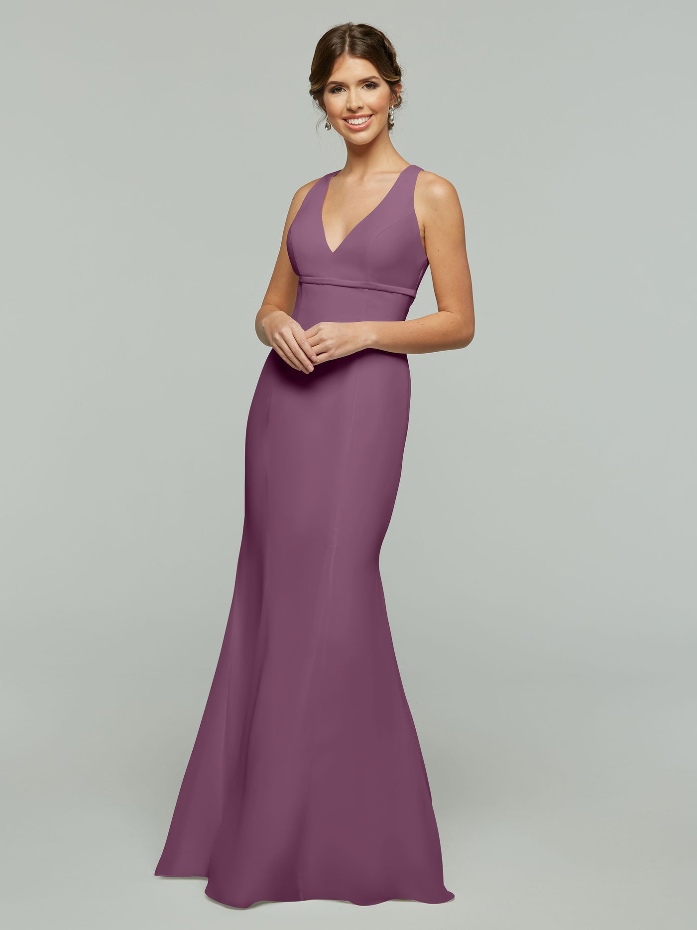 80155 - Fit and Flare Chiffon Bridesmaid Dress with V-Neck and Satin Ribbon