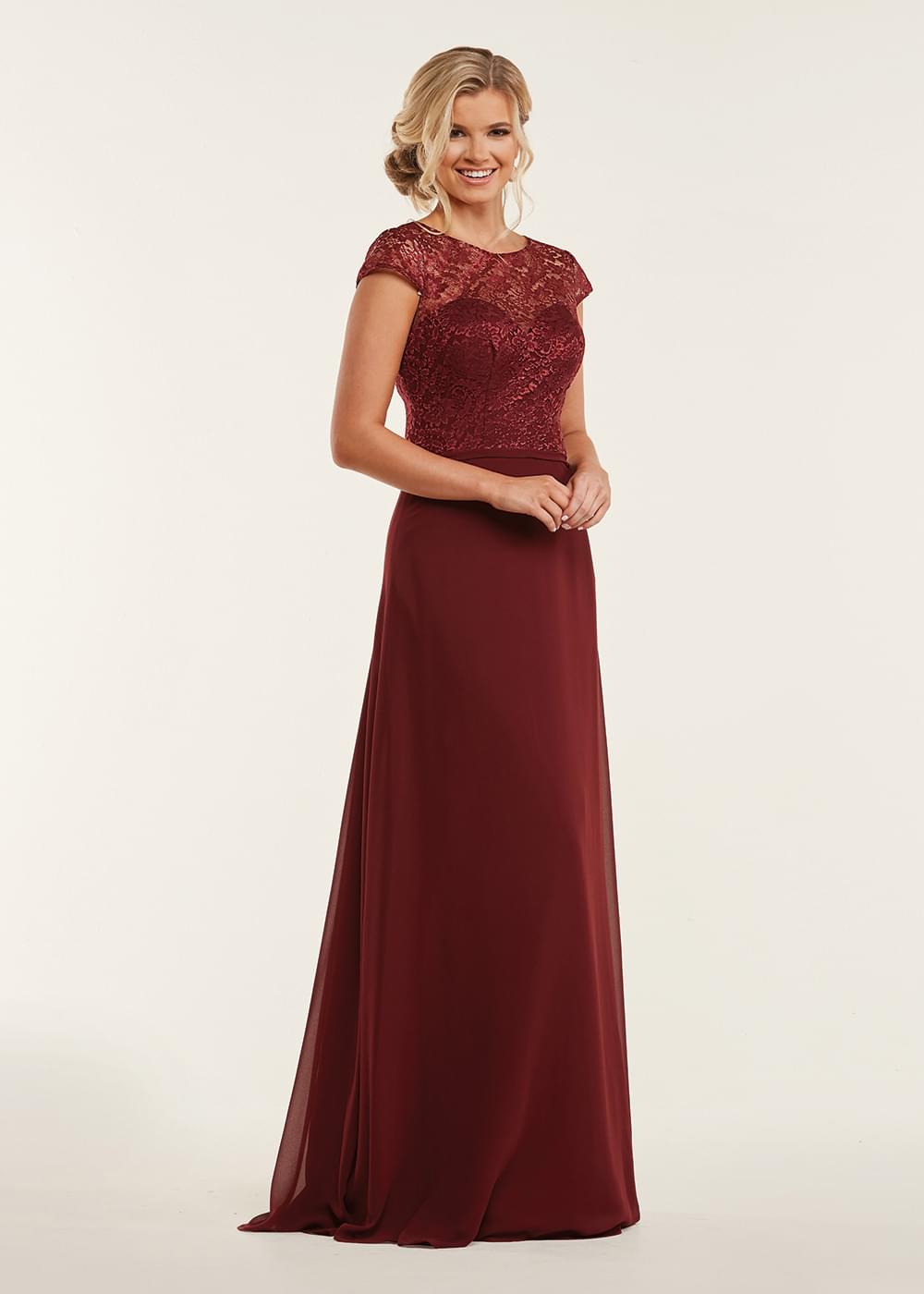 80163 - Lace Bodice on A-Line Chiffon Bridesmaid Dress