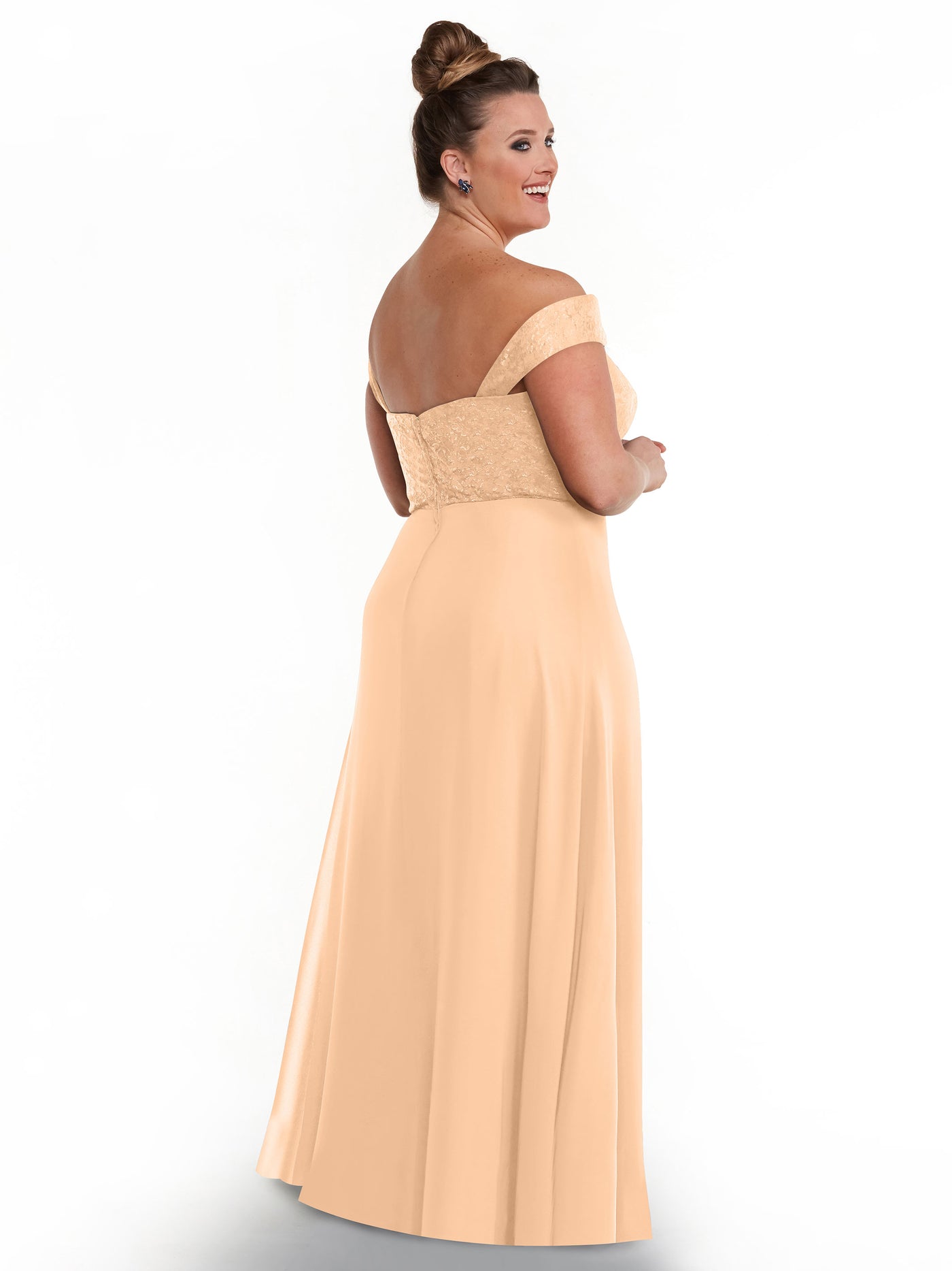 80164 - Off-the-Shoulder Chiffon A-Line Bridesmaid Dress with Lace Bodice