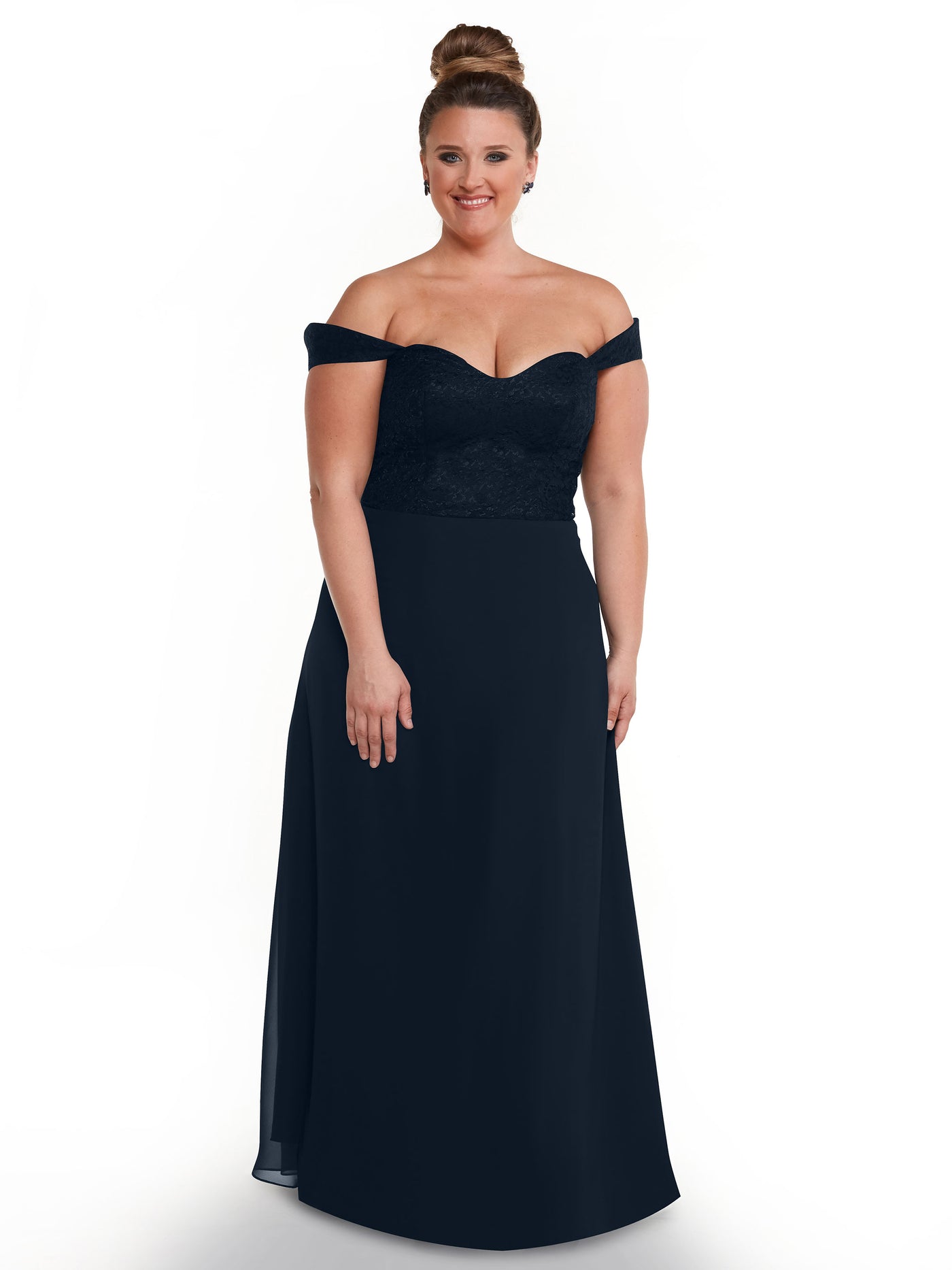 80164 - Off-the-Shoulder Chiffon A-Line Bridesmaid Dress with Lace Bodice