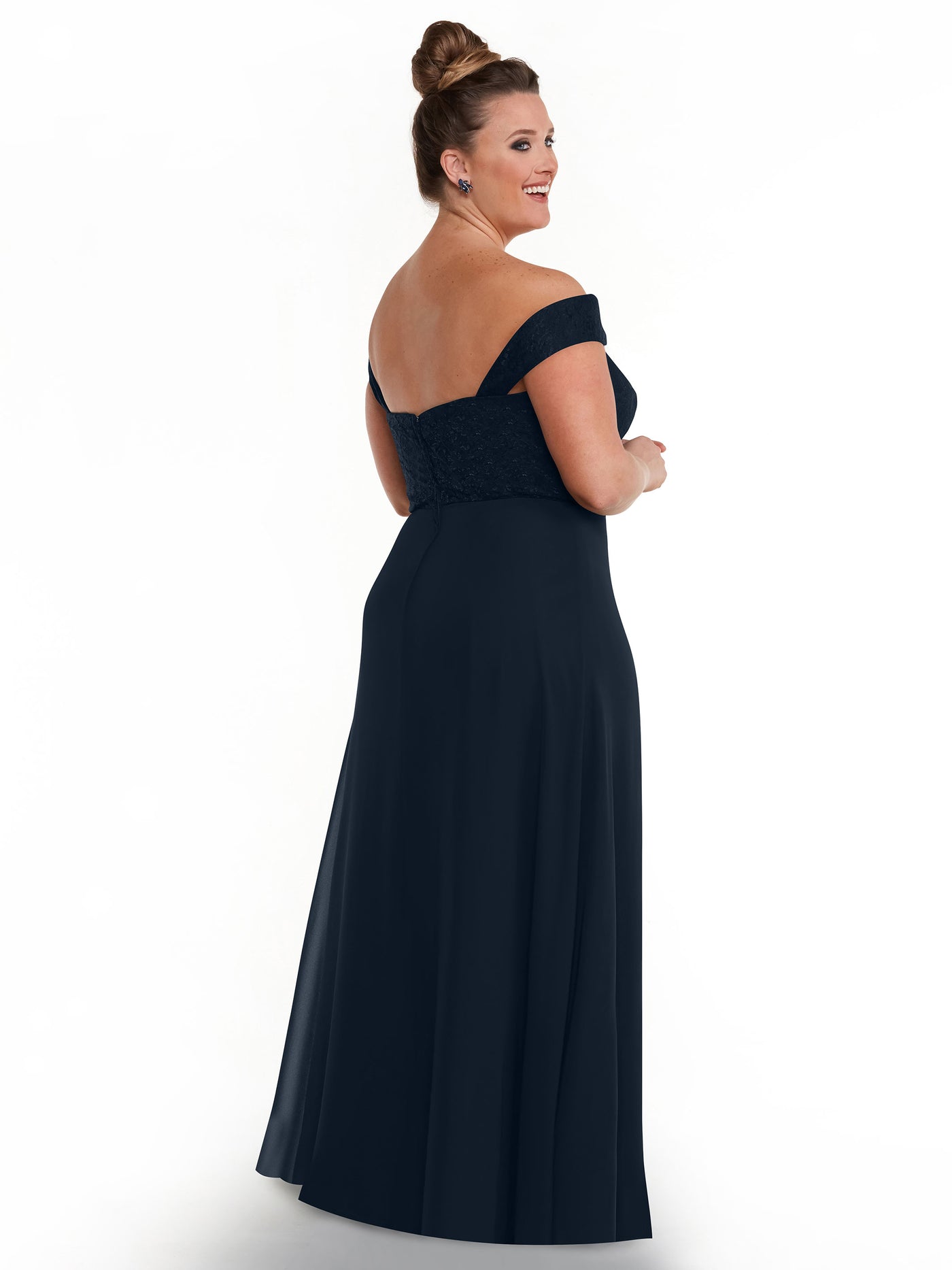80164 - Off-the-Shoulder Chiffon A-Line Bridesmaid Dress with Lace Bodice