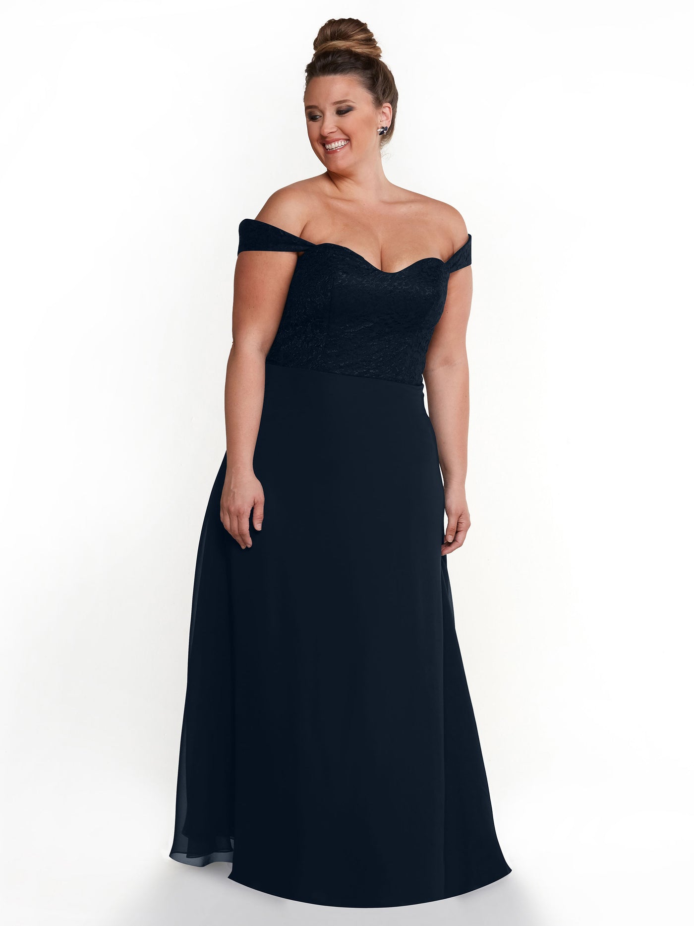 80164 - Off-the-Shoulder Chiffon A-Line Bridesmaid Dress with Lace Bodice