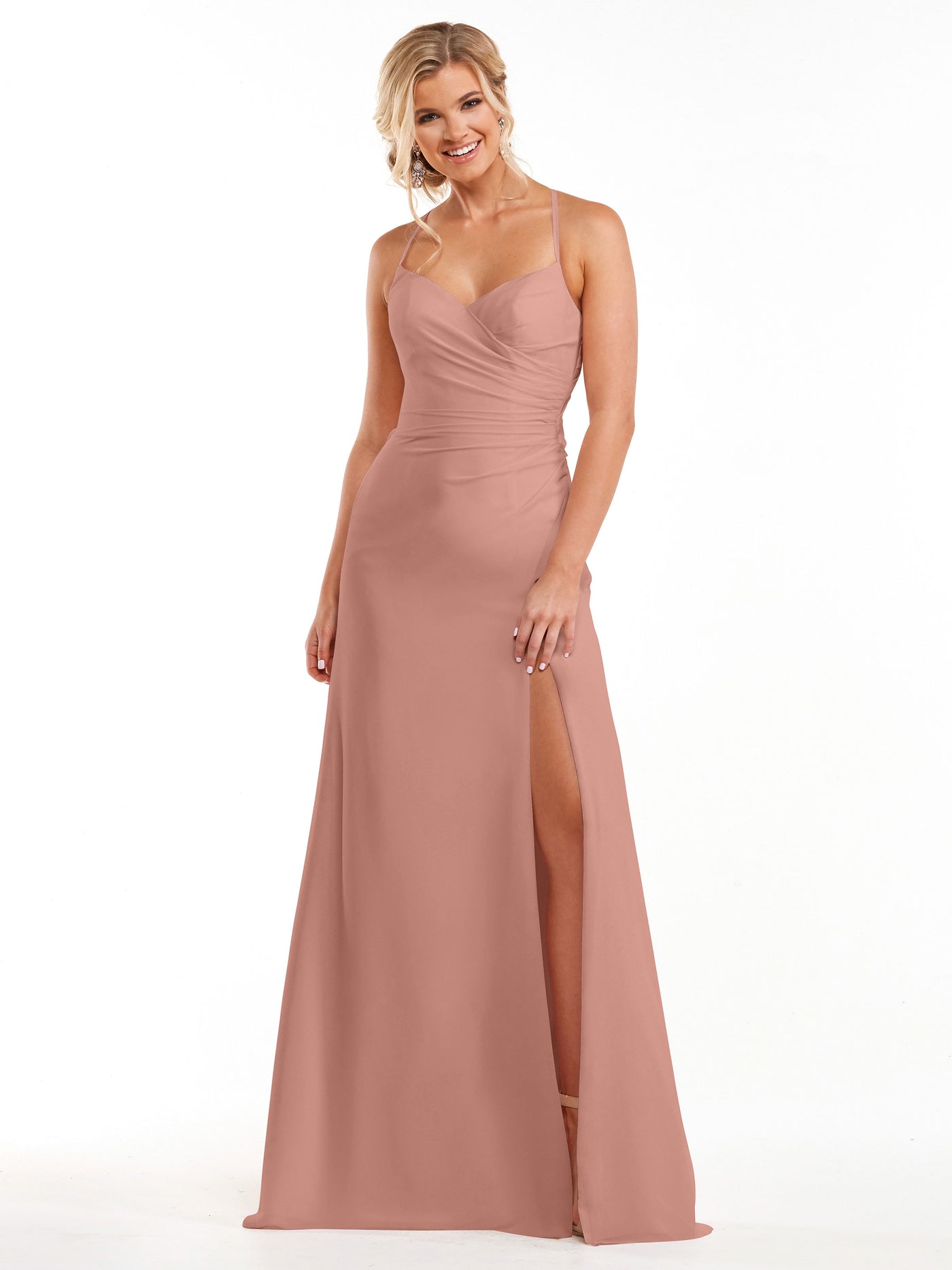 80167 - A-Line Chiffon Long Bridesmaid Dress with Side Slit