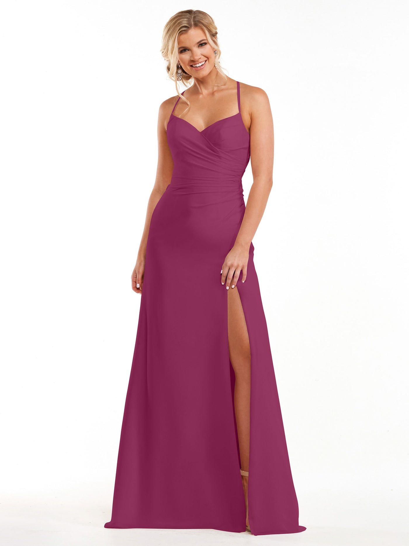 80167 - A-Line Chiffon Long Bridesmaid Dress with Side Slit