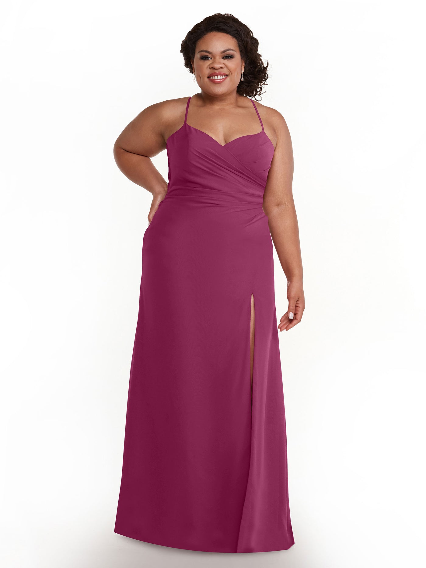 80167 - A-Line Chiffon Long Bridesmaid Dress with Side Slit