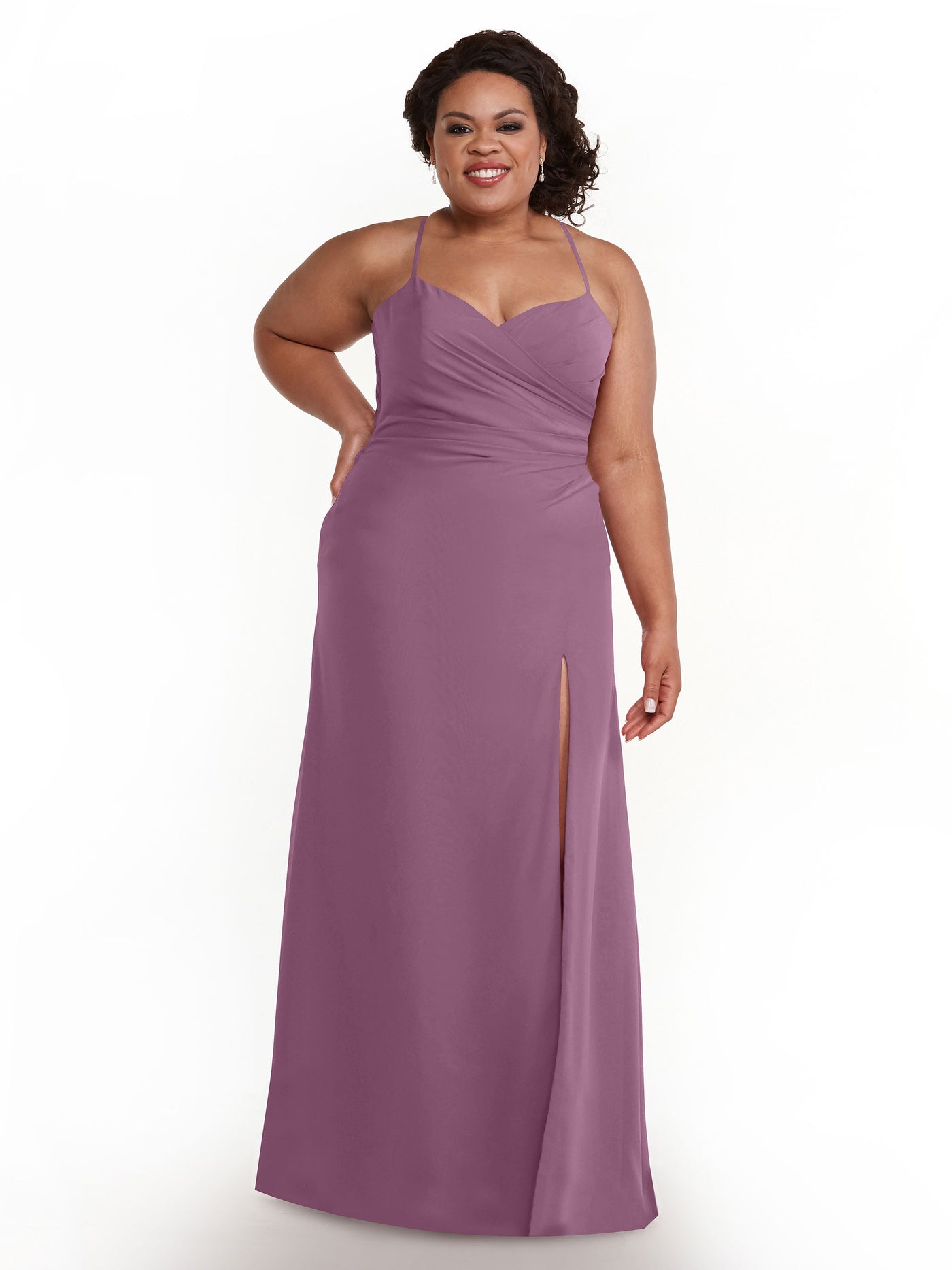 80167 - A-Line Chiffon Long Bridesmaid Dress with Side Slit