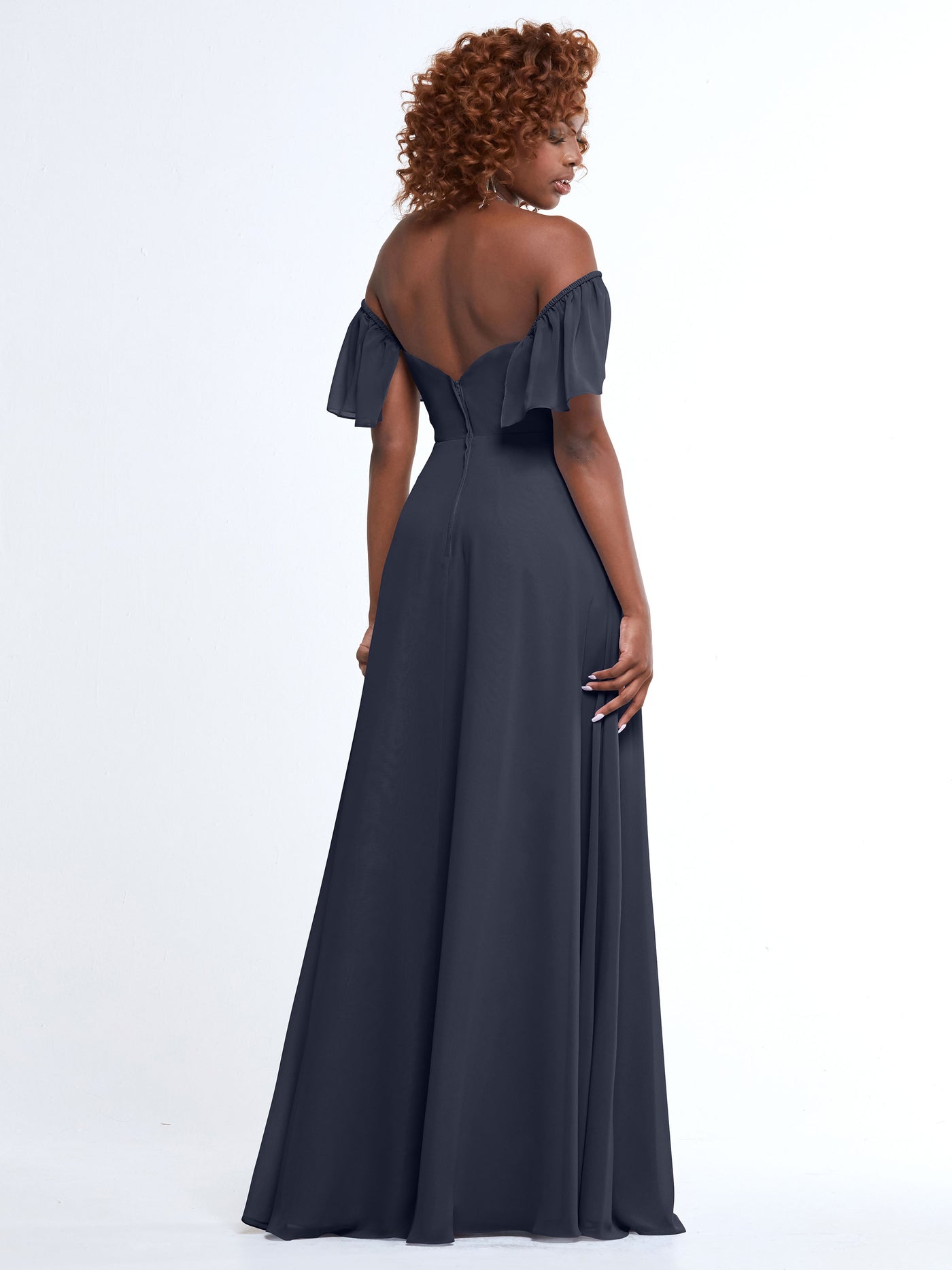 80168 - A-Line Off-the-Shoulder Chiffon Bridesmaid Dress with Pockets