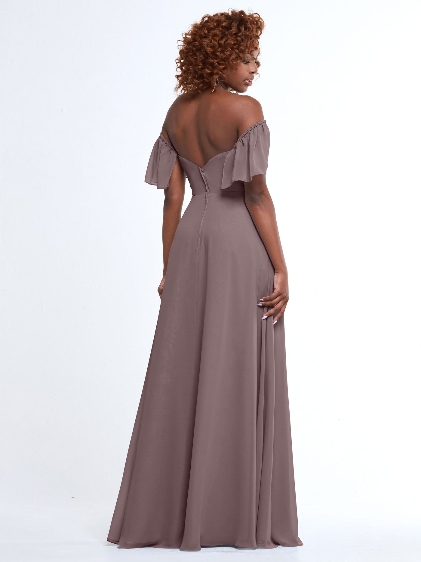 80168 - A-Line Off-the-Shoulder Chiffon Bridesmaid Dress with Pockets