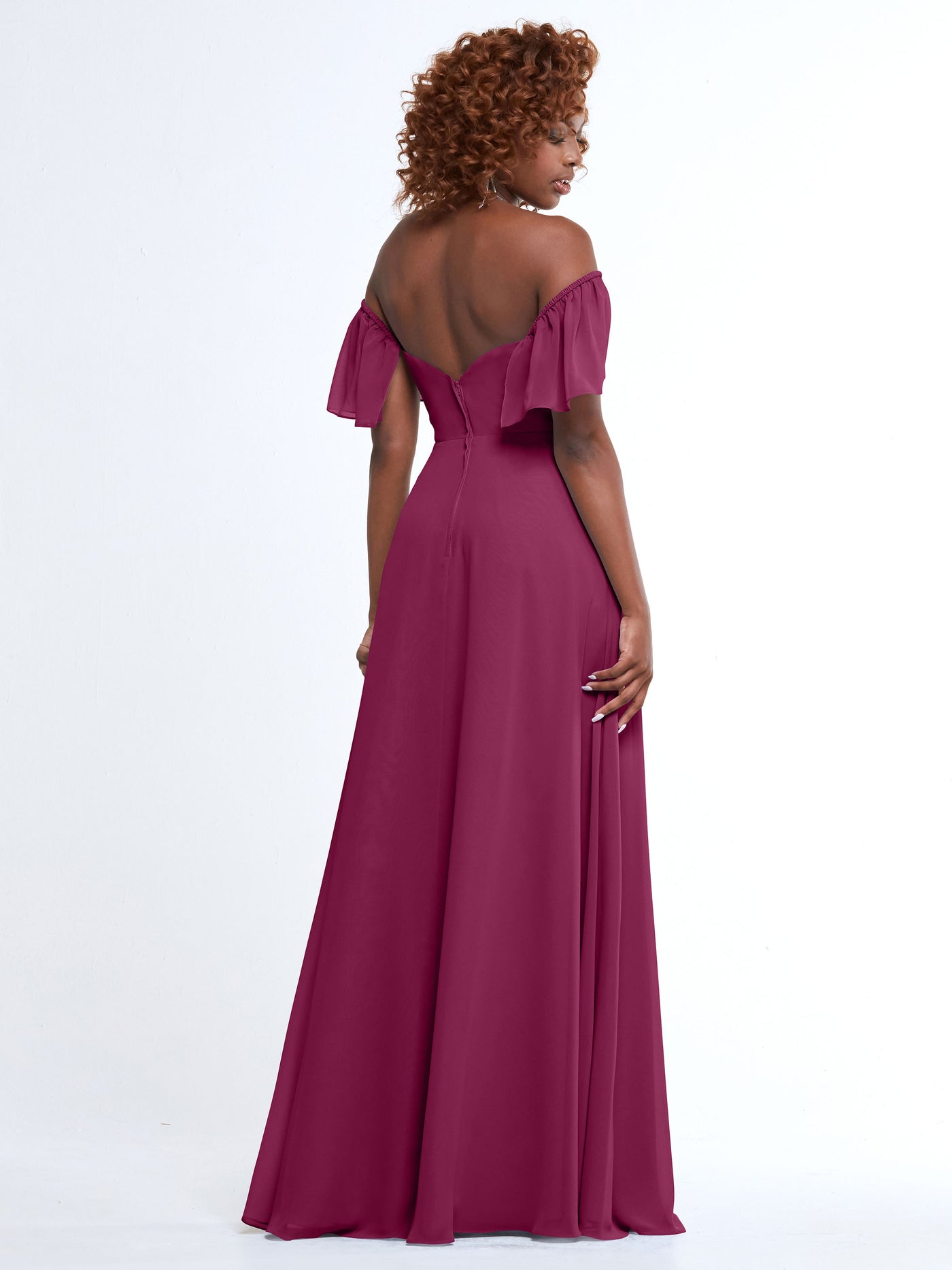 80168 - A-Line Off-the-Shoulder Chiffon Bridesmaid Dress with Pockets