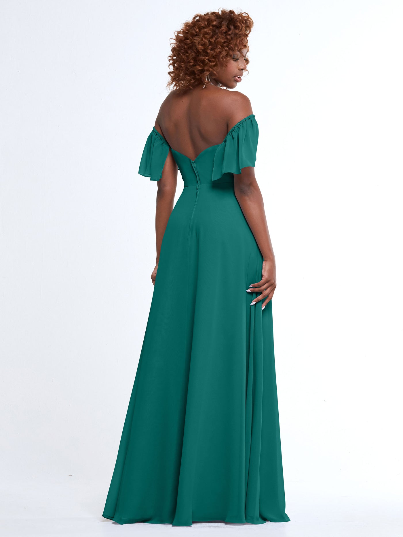 80168 - A-Line Off-the-Shoulder Chiffon Bridesmaid Dress with Pockets