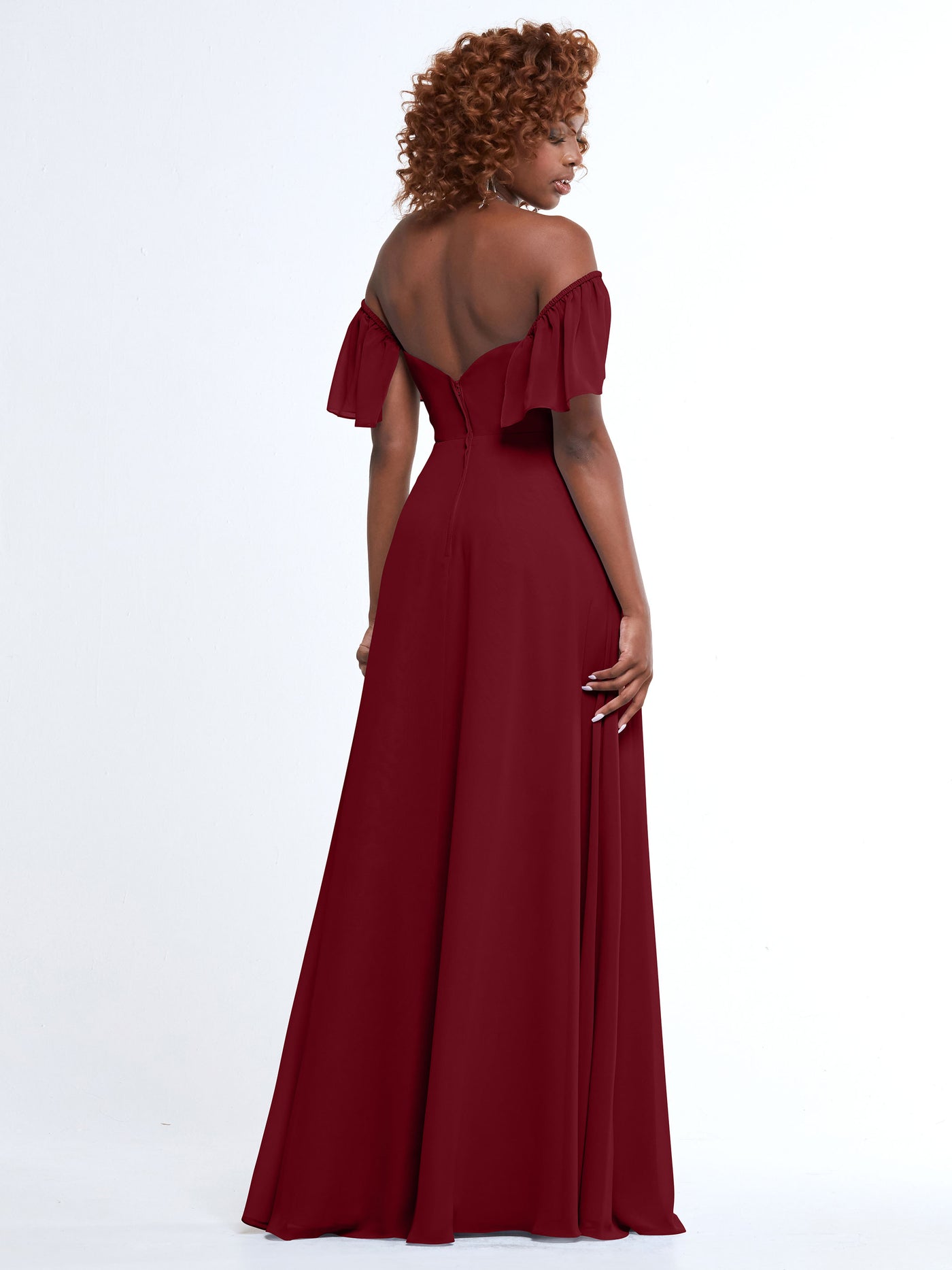 80168 - A-Line Off-the-Shoulder Chiffon Bridesmaid Dress with Pockets