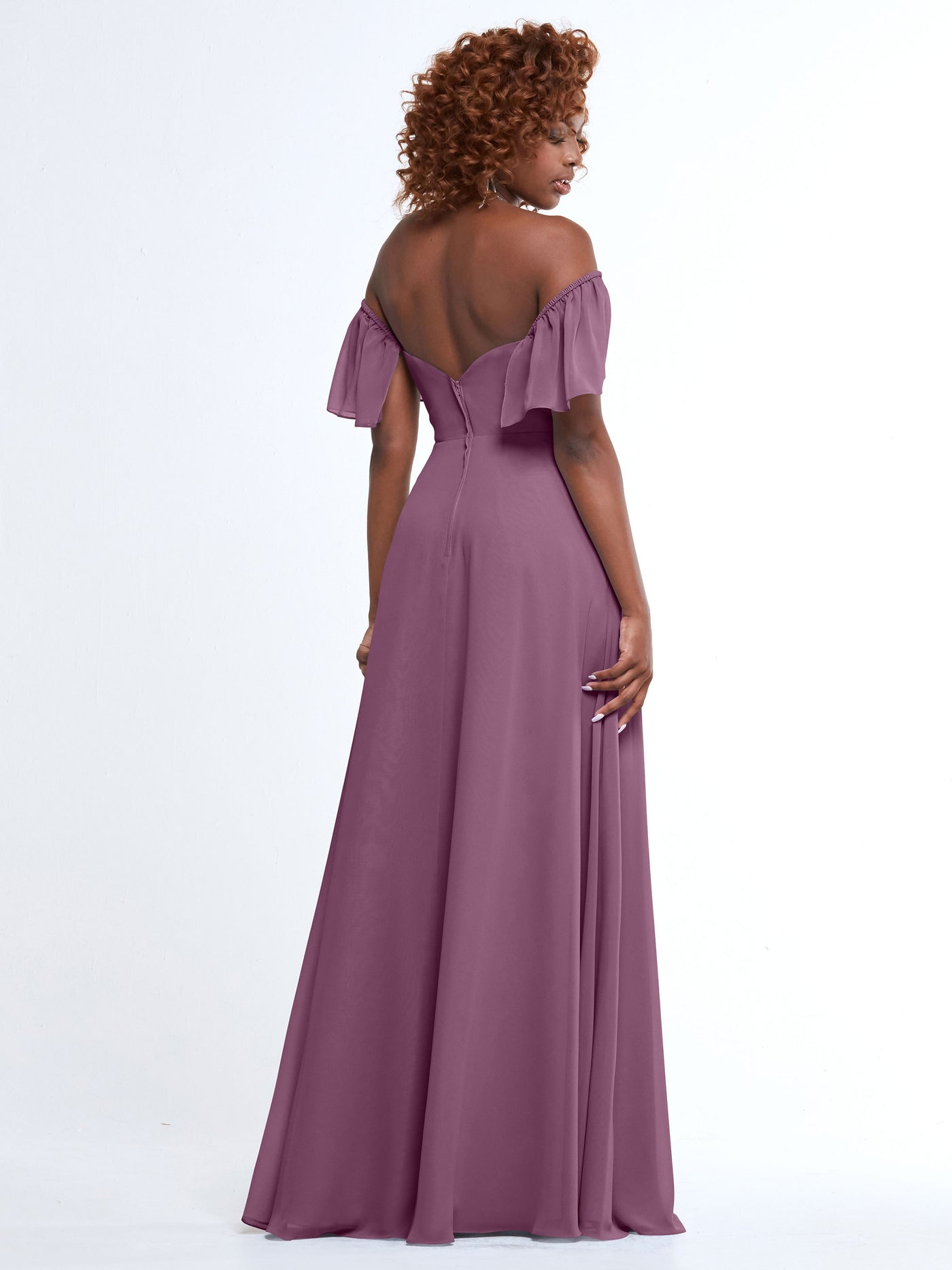 80168 - A-Line Off-the-Shoulder Chiffon Bridesmaid Dress with Pockets