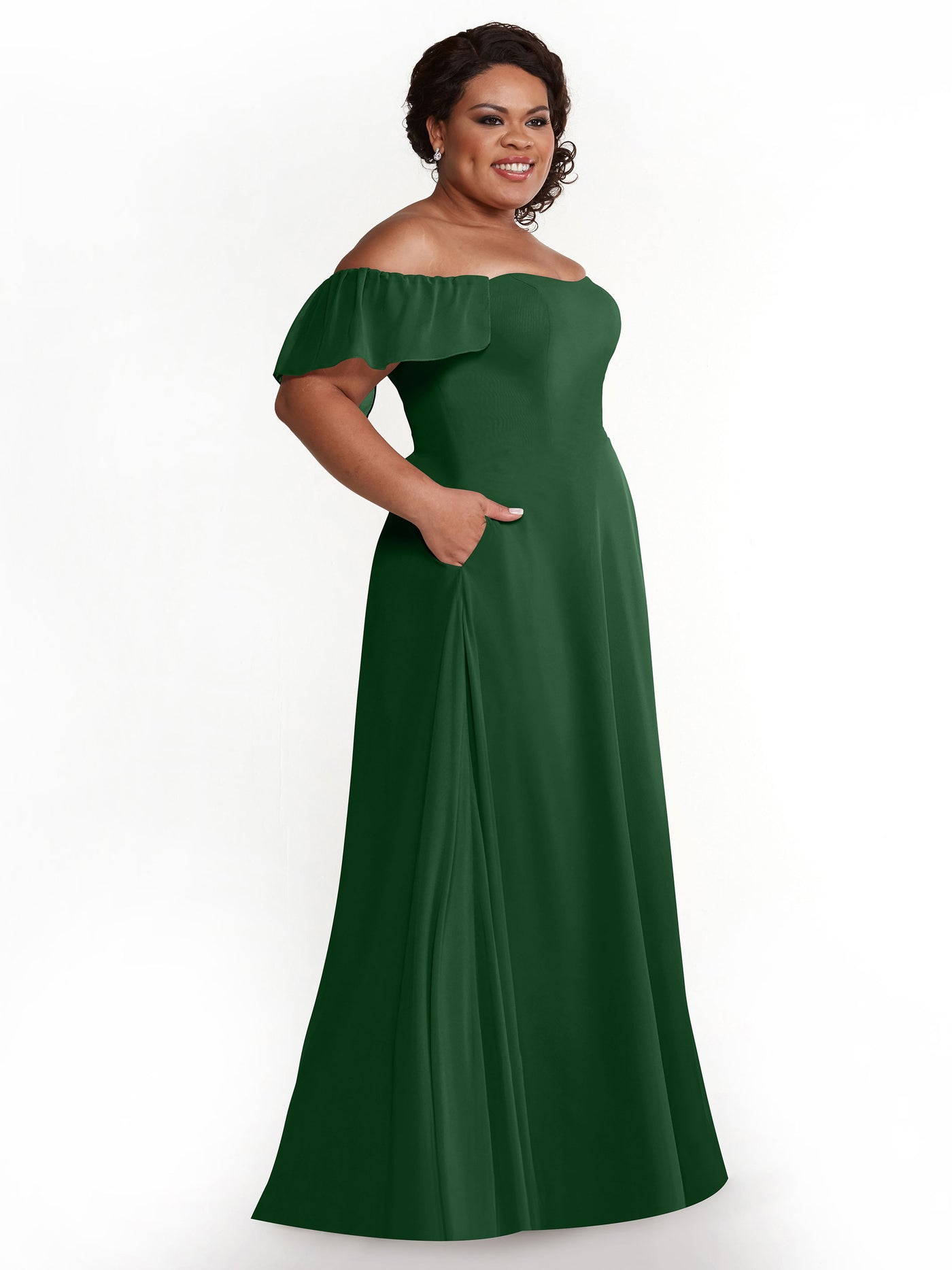 80168 - A-Line Off-the-Shoulder Chiffon Bridesmaid Dress with Pockets