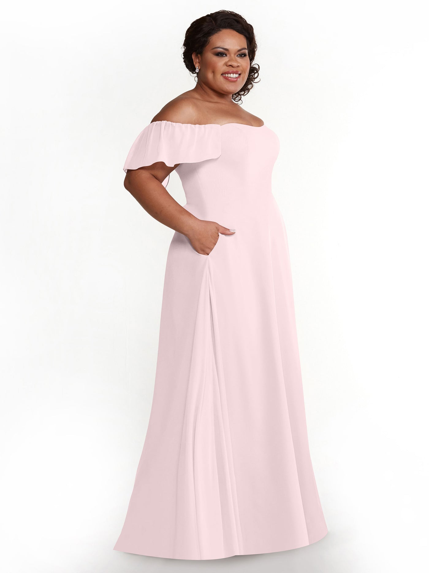 80168 - A-Line Off-the-Shoulder Chiffon Bridesmaid Dress with Pockets