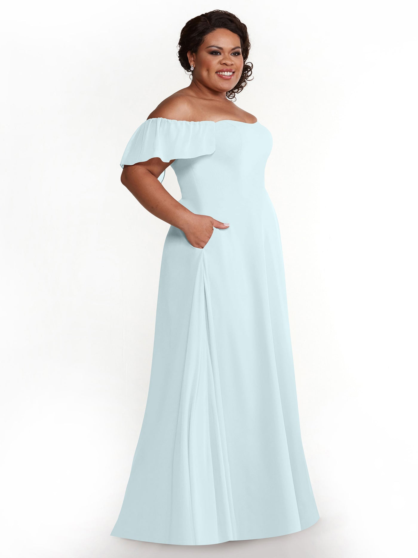 80168 - A-Line Off-the-Shoulder Chiffon Bridesmaid Dress with Pockets
