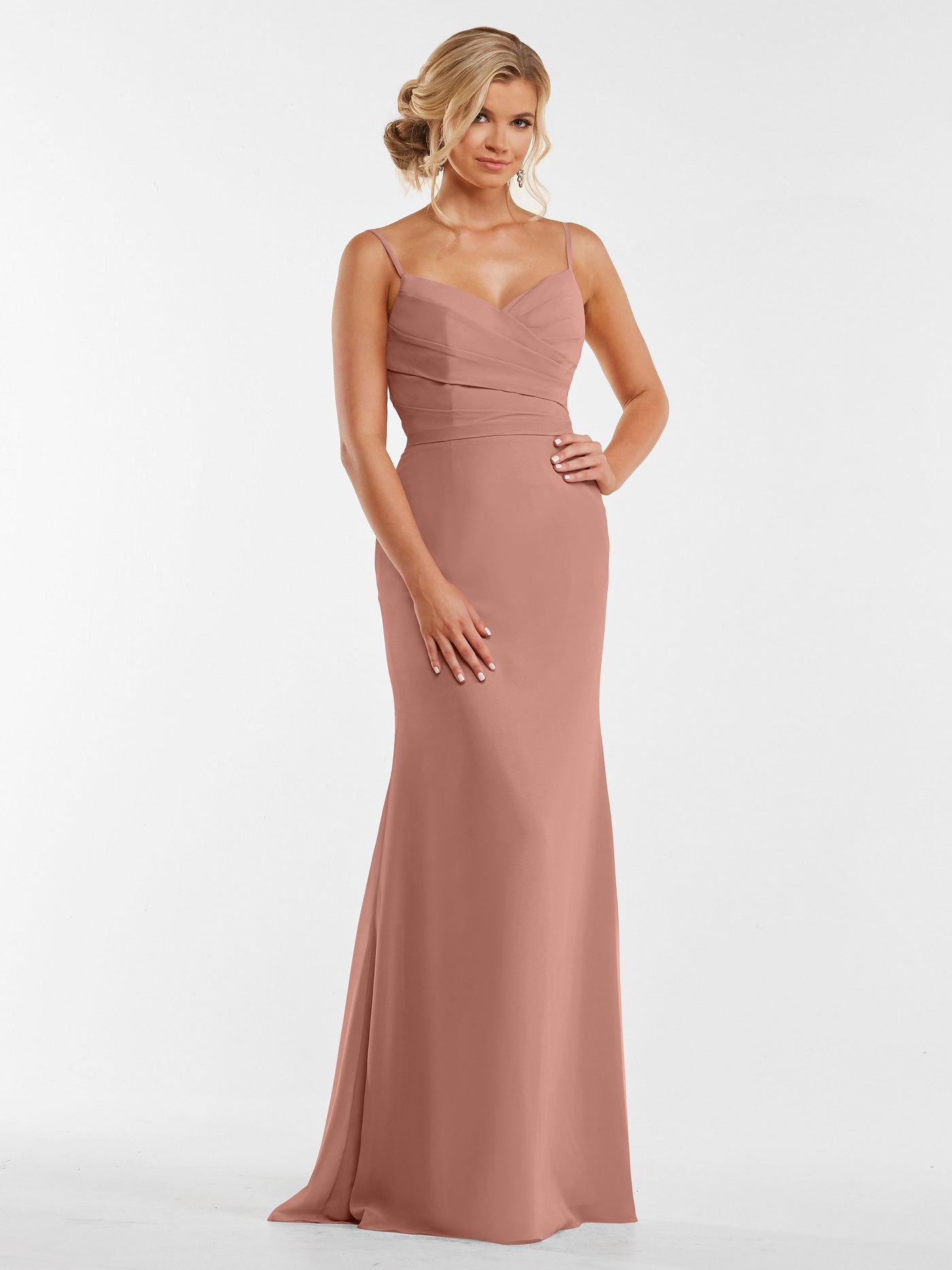 80169 - Chiffon Sheath Bridesmaid Dress with Pleating on the Bodice