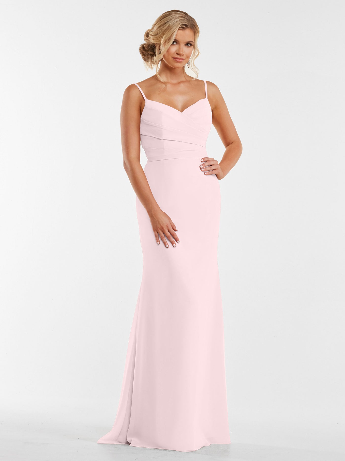 80169 - Chiffon Sheath Bridesmaid Dress with Pleating on the Bodice