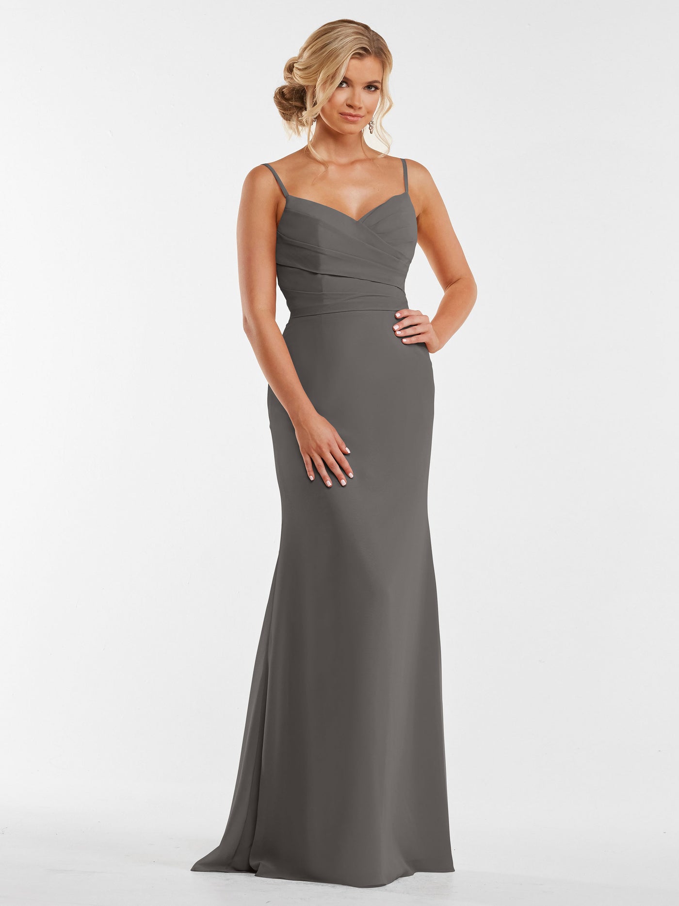80169 - Chiffon Sheath Bridesmaid Dress with Pleating on the Bodice