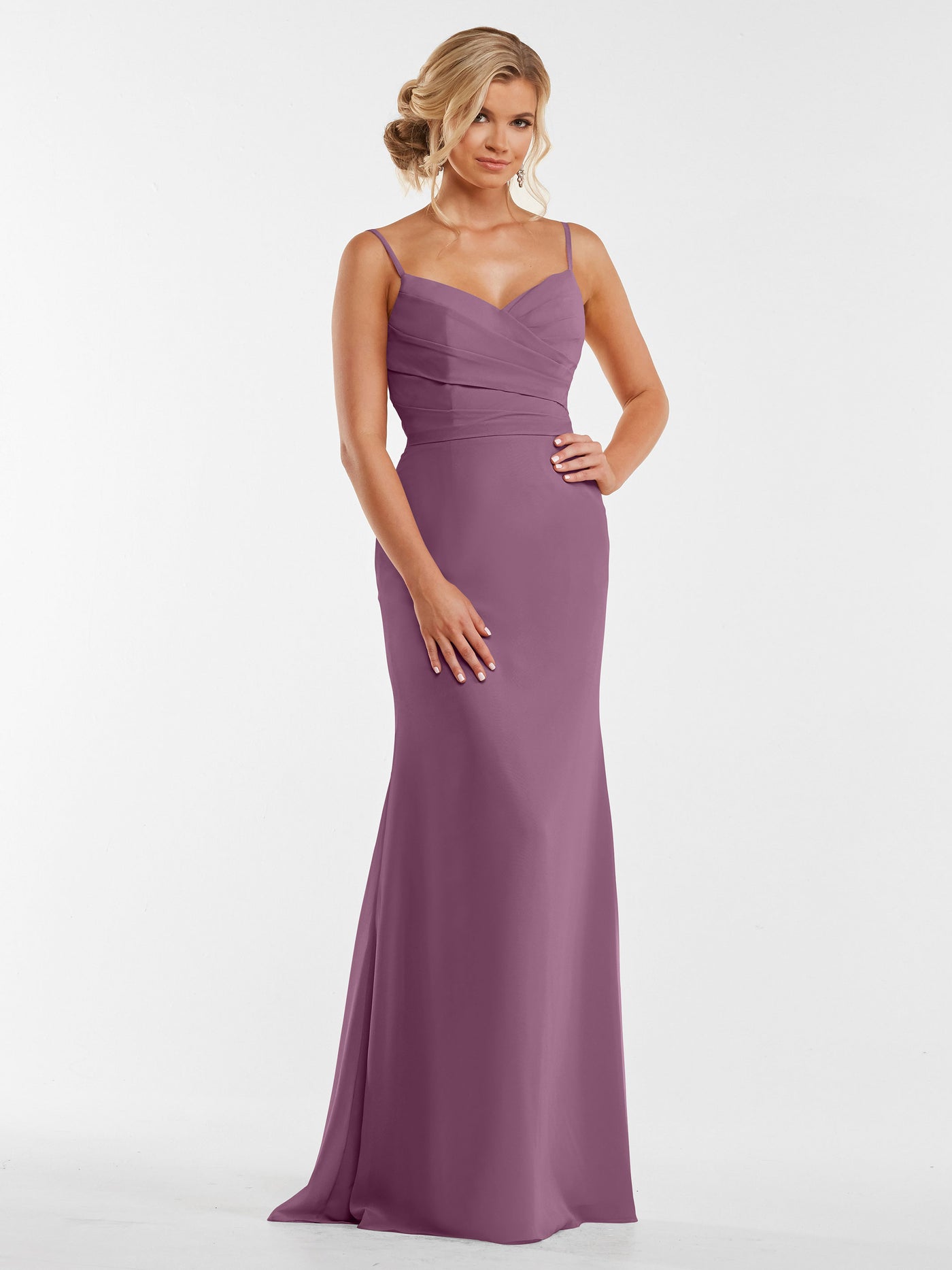 80169 - Chiffon Sheath Bridesmaid Dress with Pleating on the Bodice