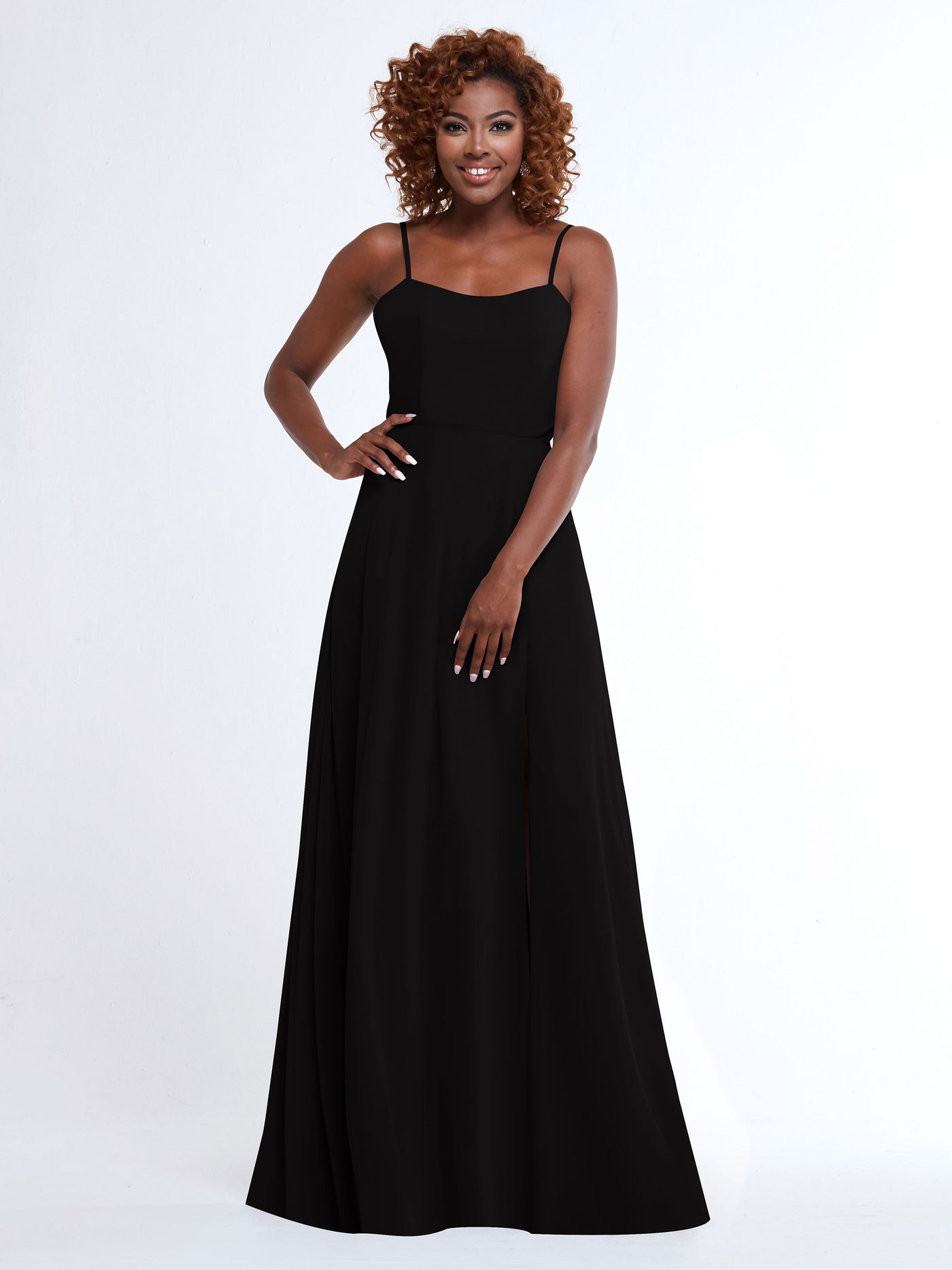 80170 - A-Line Bridesmaid Dress with Flowy Chiffon Skirt and Slit