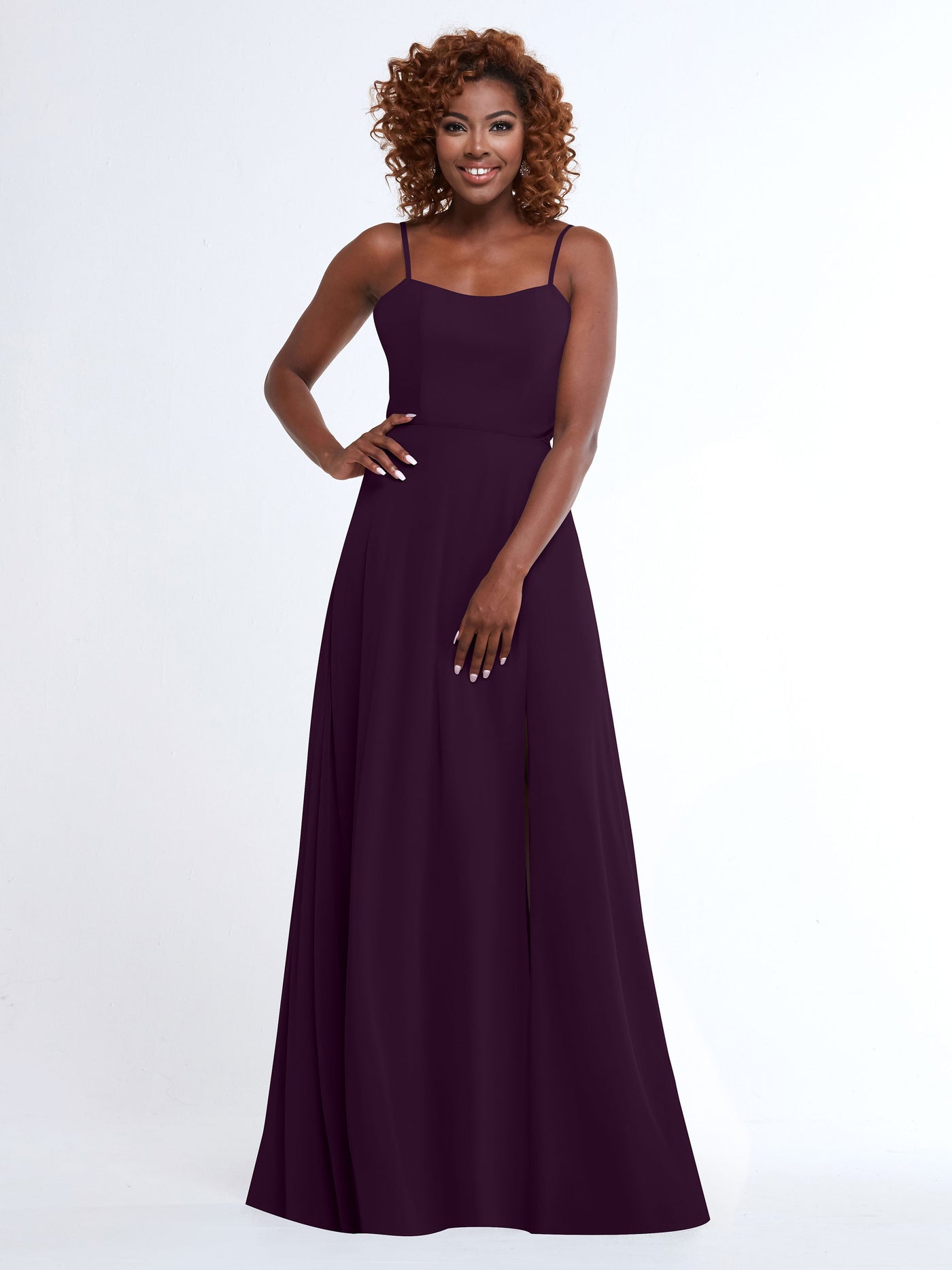 80170 - A-Line Bridesmaid Dress with Flowy Chiffon Skirt and Slit