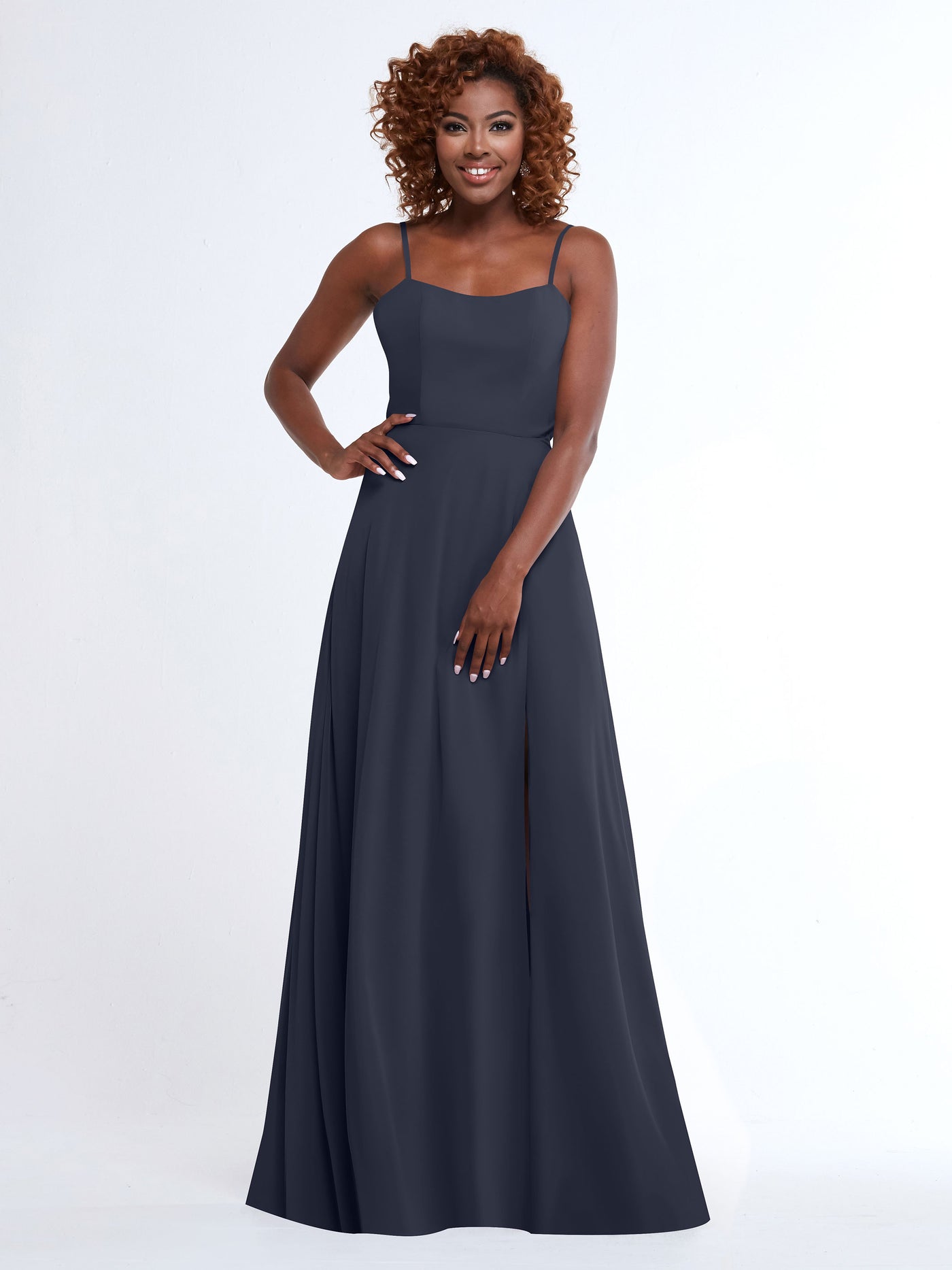 80170 - A-Line Bridesmaid Dress with Flowy Chiffon Skirt and Slit