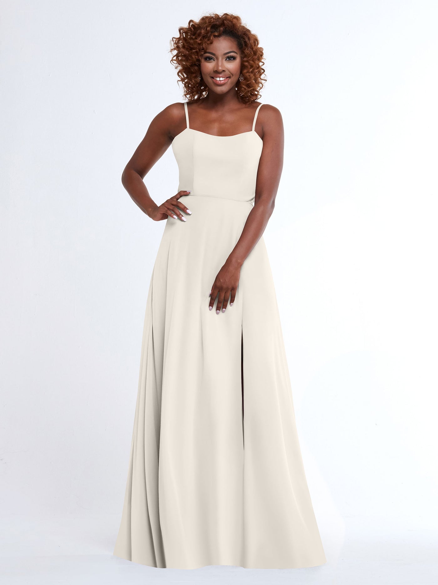 80170 - A-Line Bridesmaid Dress with Flowy Chiffon Skirt and Slit