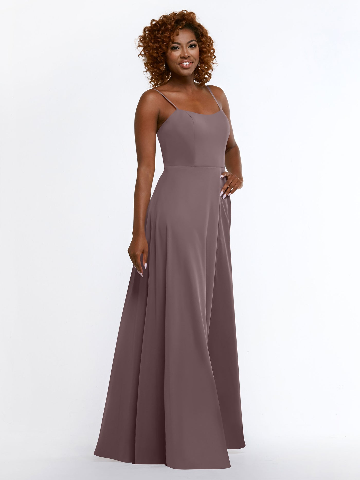 80170 - A-Line Bridesmaid Dress with Flowy Chiffon Skirt and Slit